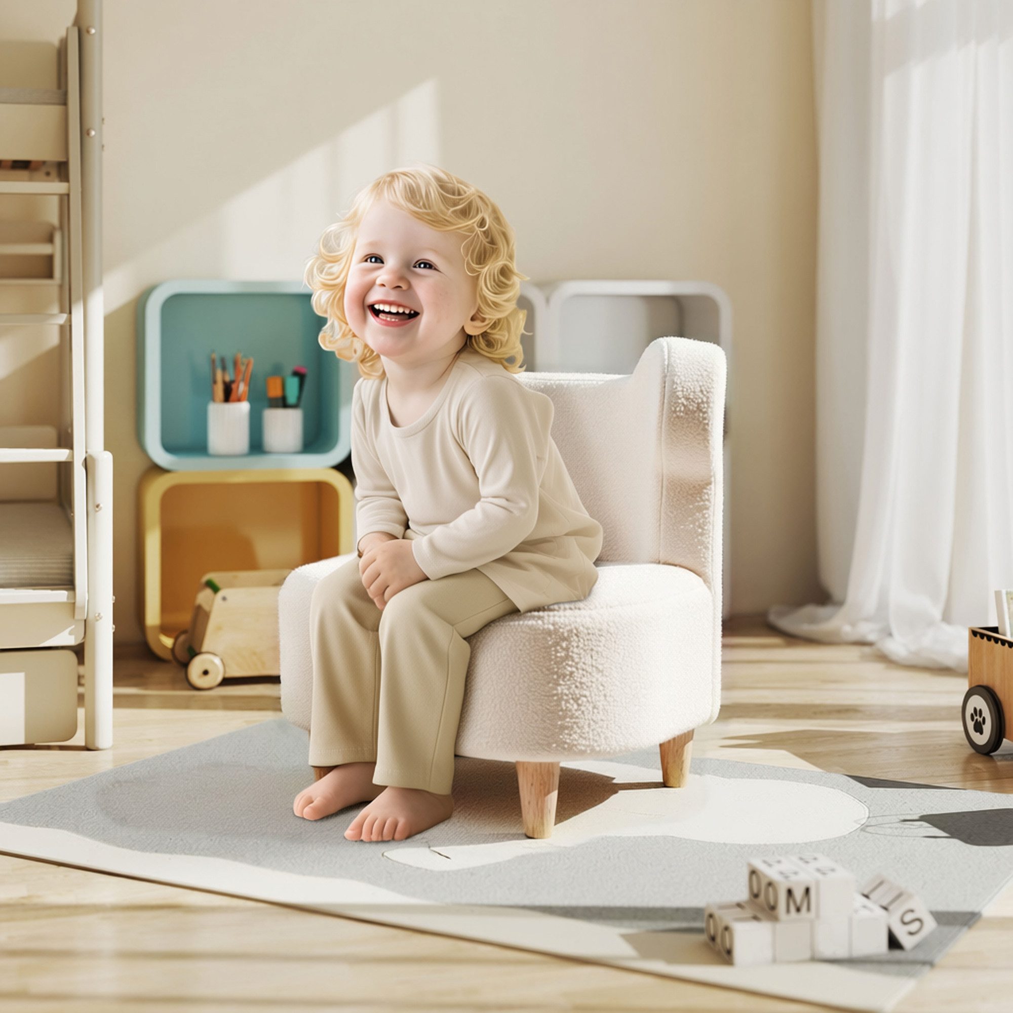 AIYAPLAY Kindersessel Kindersofa Kinderstuhl mit Teddyfleece-Optik, Bärenform (Kinderstuhl mit Holzbeine, 1-St., Kindersofa), für Kinderzimmer, Spielzimmer, Beige