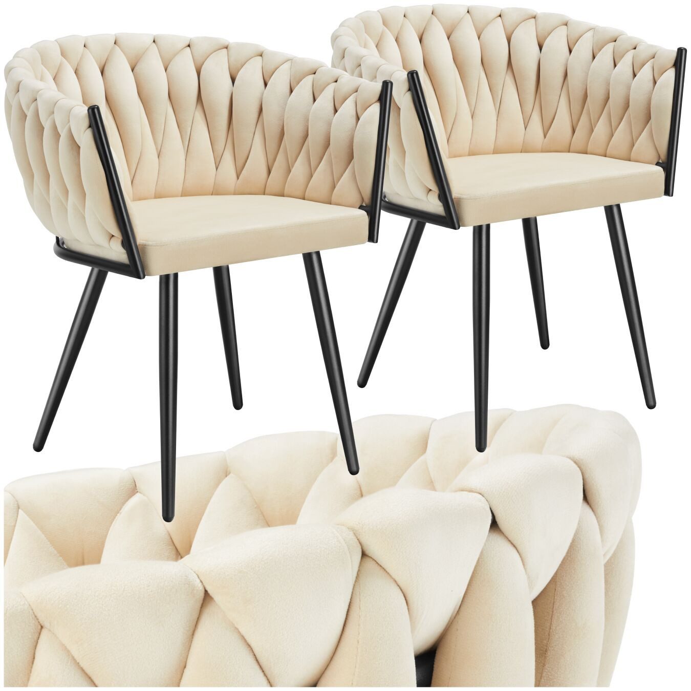 tectake Esszimmerstuhl Küchenstuhl Astano, Belastbarkeit 120 kg, Sand (Set, 2 St), Extra feiner Samtbezug für ein superweiches Sitzerlebnis