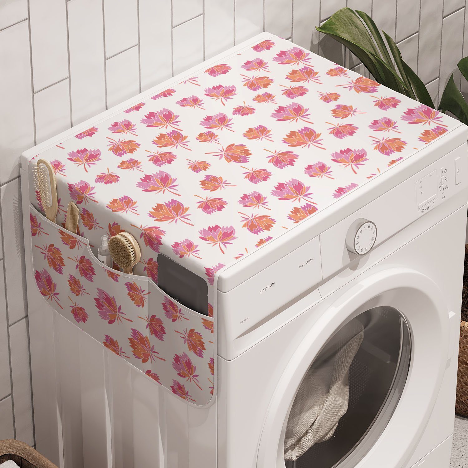 Abakuhaus Badorganizer Anti-Rutsch-Stoffabdeckung für Waschmaschine und Trockner, Blumen Cartoon wilde Blüten