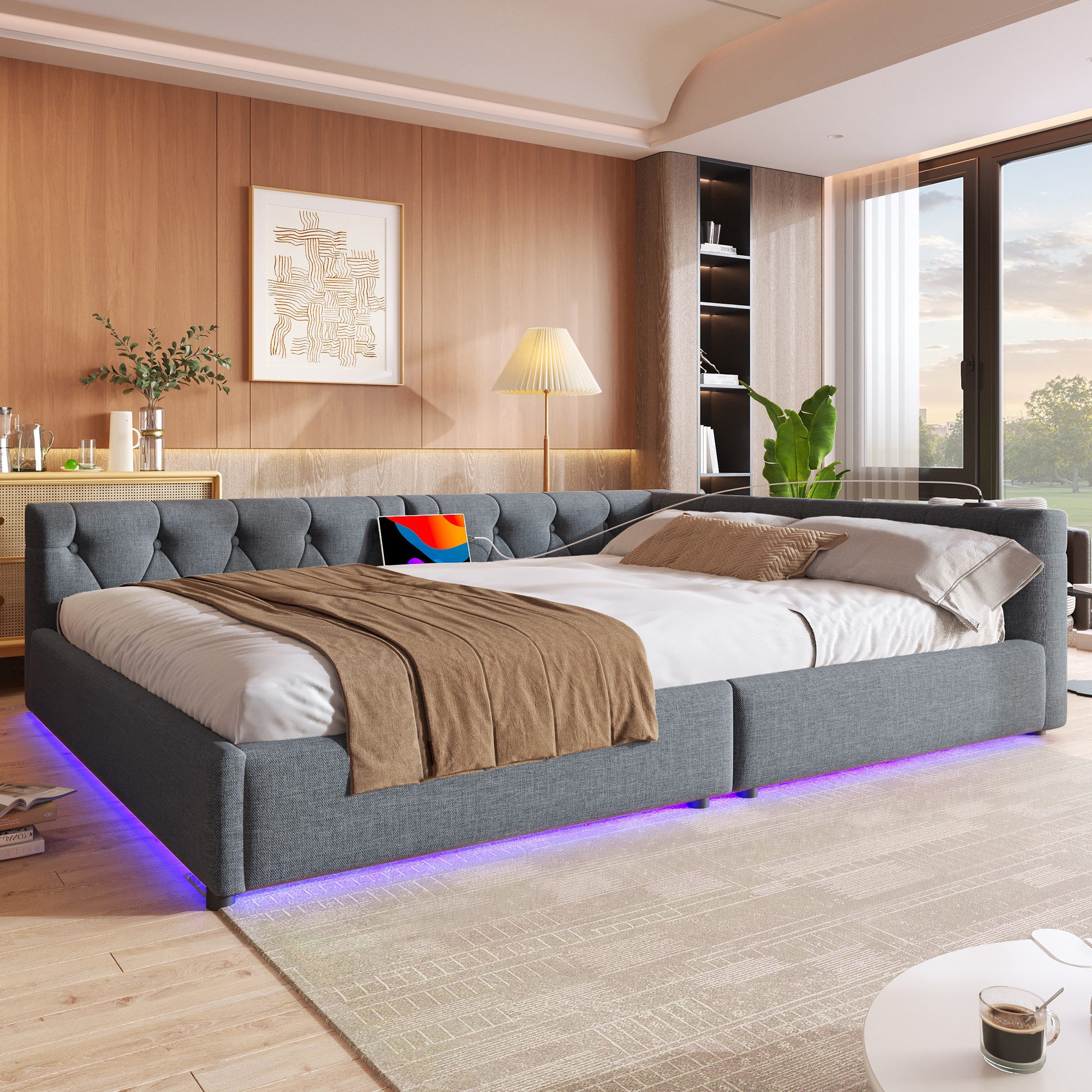 Flieks Daybett, Daybett Schlafsofa Doppelbett Tagesbett 140x200cm mit USB-Aufladen