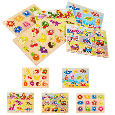 Tooky Toy Steckpuzzle Spielzeug Puzzle aus Holz 5 Set, 50 Puzzleteile, Lernspielzeug Holzspielzeug Kinder Steckspiel Steckpuzzle