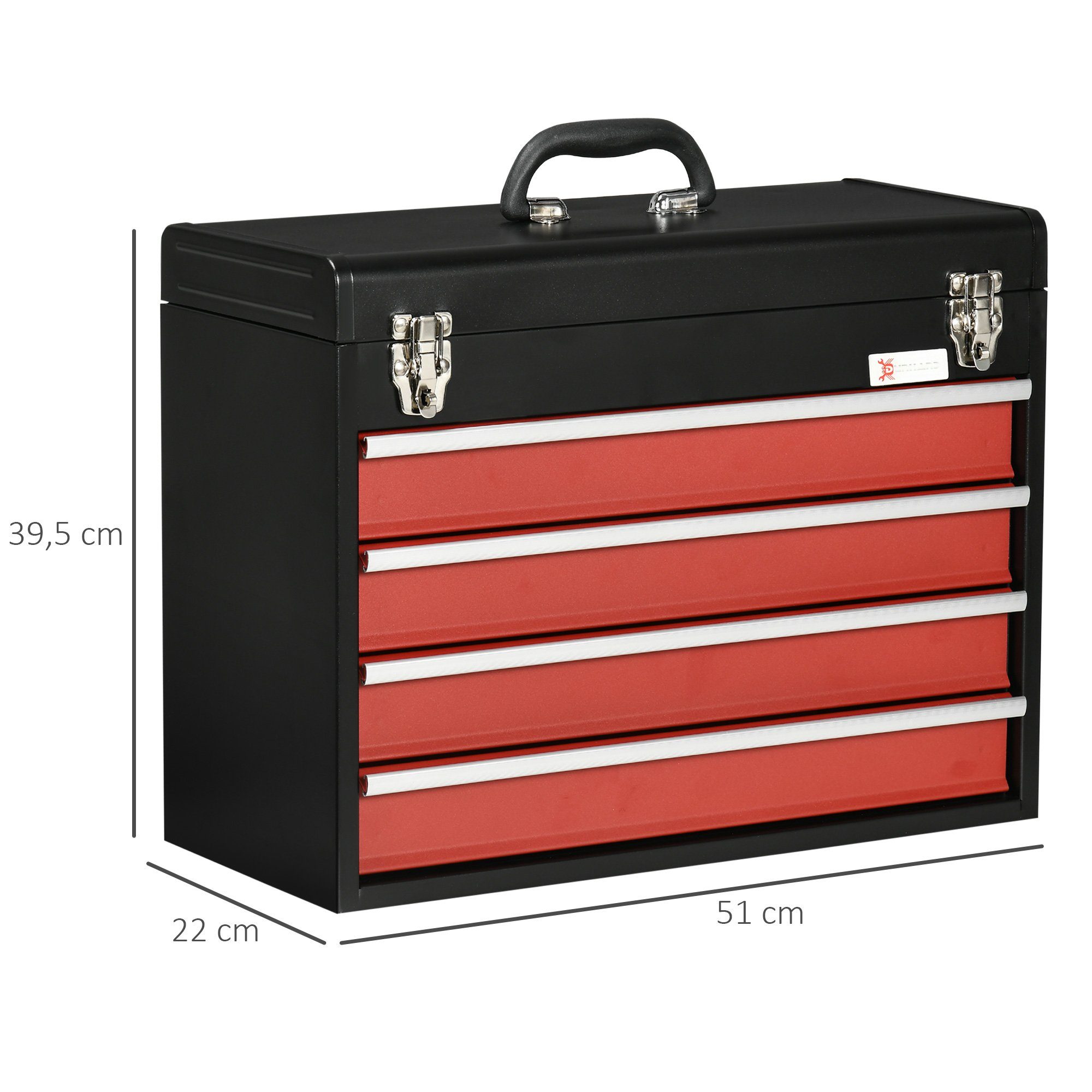 Durhand Werkzeugbox Werkzeugkoffer, 4 Schubladen, abschließbar (Werkzeugkiste, 1 St., Werkzeugkoffer), Schwarz+Rot 51 x 22 x 39.5 cm