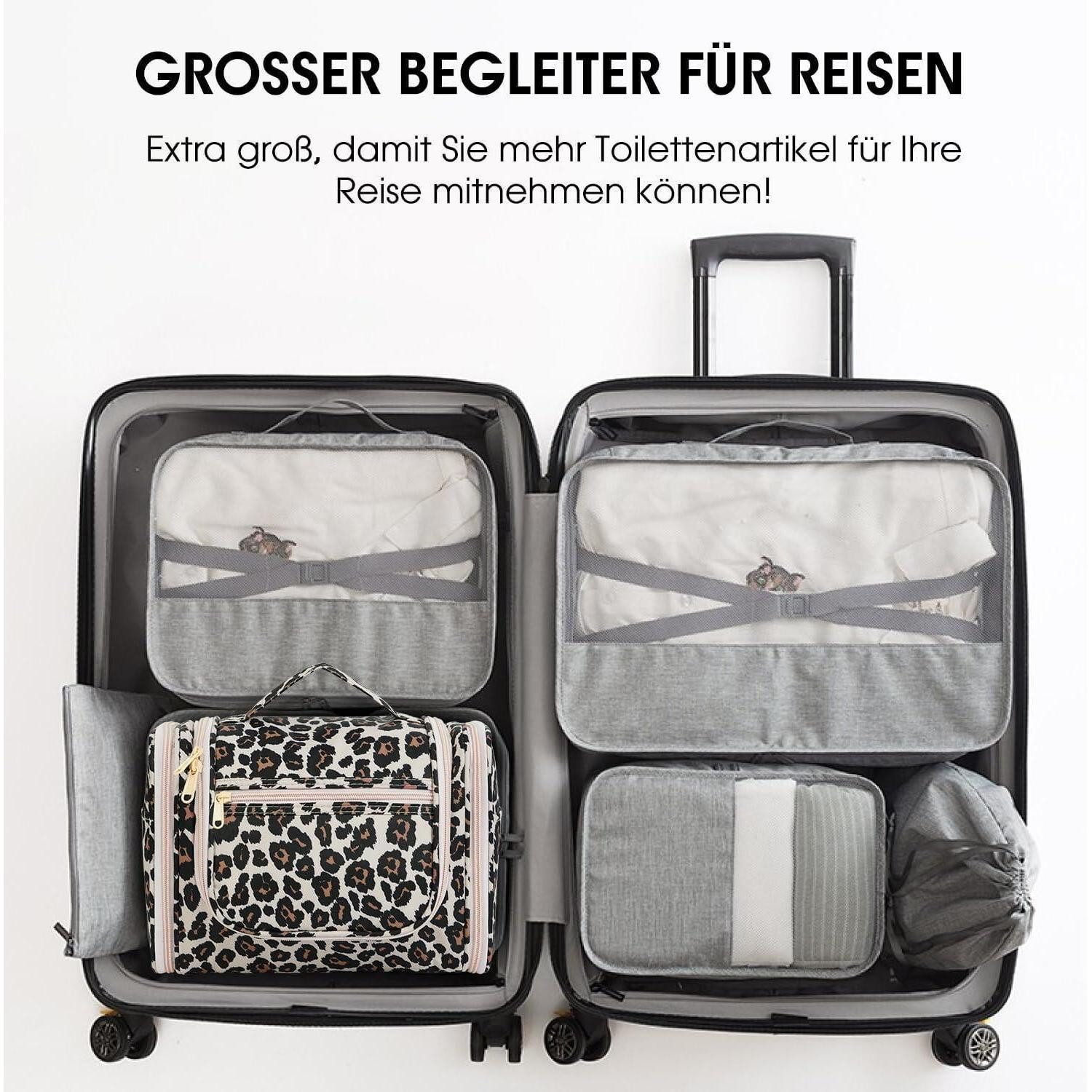 LuxusKollektion Kulturbeutel Kulturtasche Groß Waschbeutel Herren Damen Camping Reisen Rosa Leopard – Bild 5 von 5