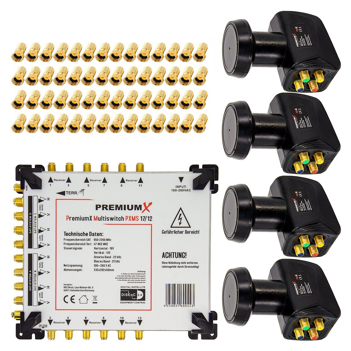 SAT-Multischalter Multischalter Set 17/12 Multiswitch SAT 4x Quattro LNB 56x F-Stecker