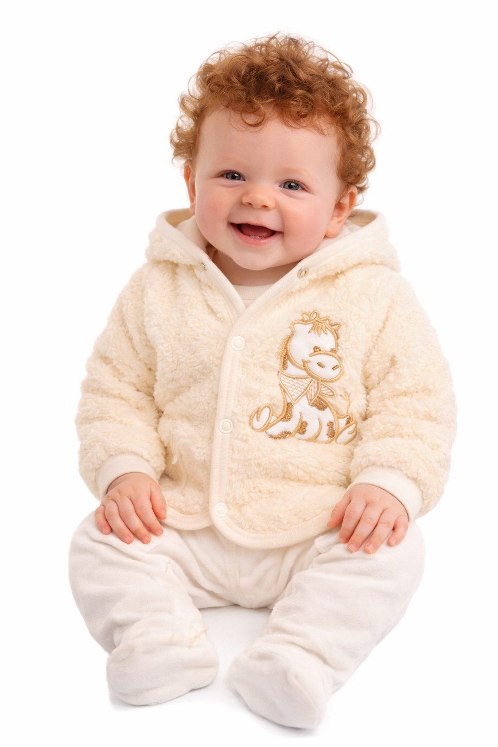 La Bortini Fleecejacke Baby Jacke Baby-Anorak aus Fleece mit Baumwoll-Futter in Creme (für Mädchen und Jungen, neutral) kuschelig weich, 62 68 74 80 86, neutral, in Creme