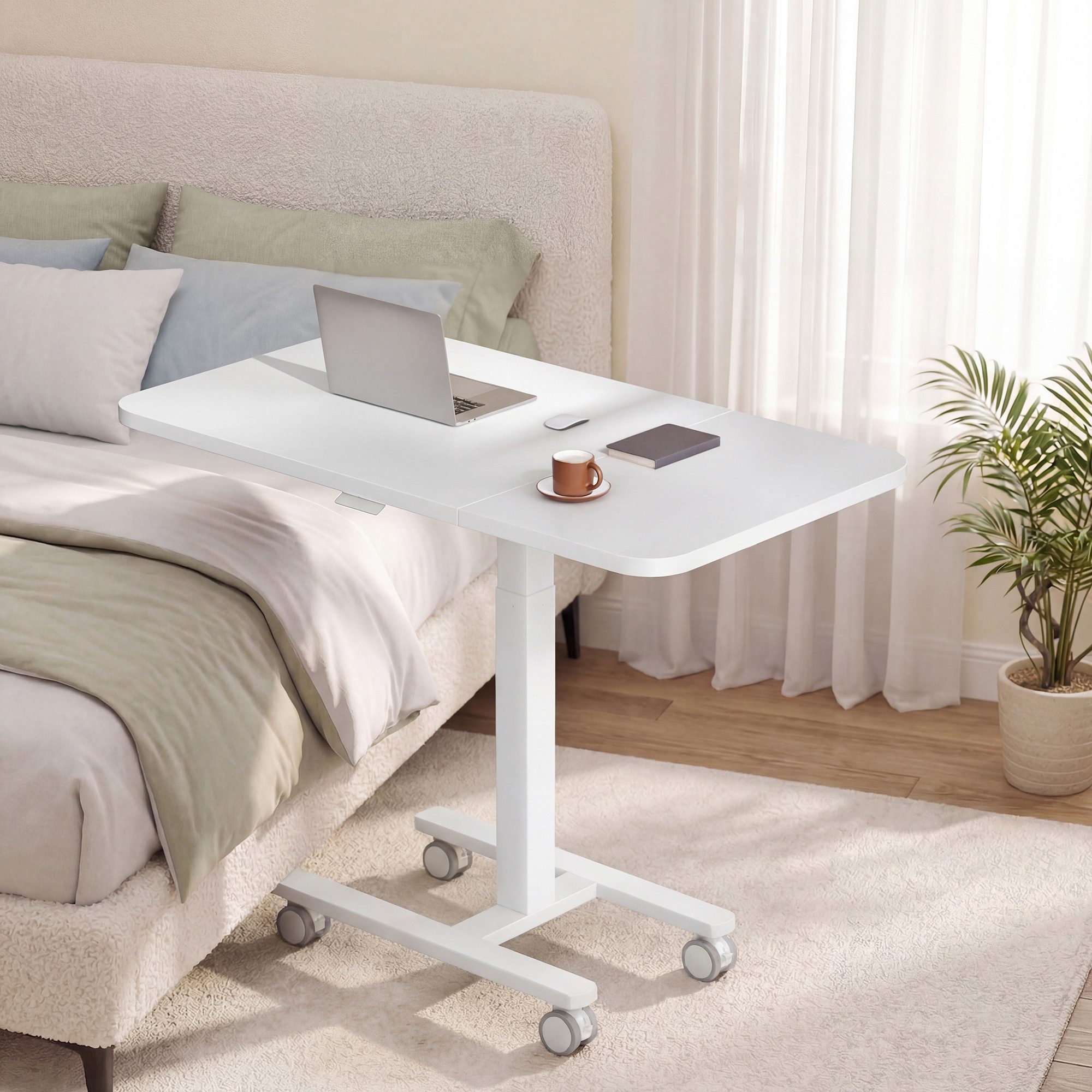 Klyvvo Schreibtisch Höhenverstellbarer, stabil C förmiger Laptoptisch, mobiler Sofatisch (1-St), 100cm Großer Platte, Rollen mit Feststellbremsen
