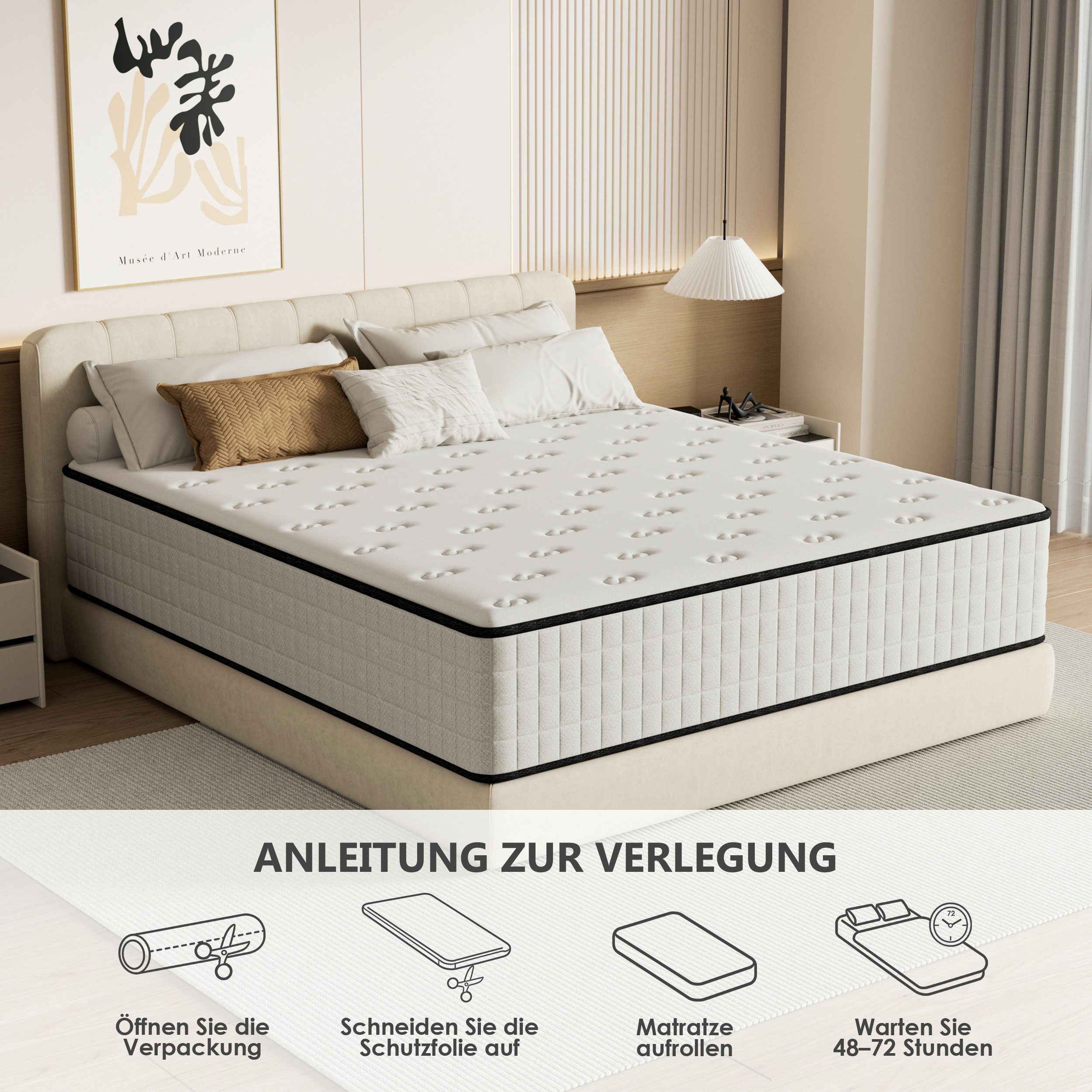 Komfortschaummatratze Memoryschaum Schaumstoffmatratze mit 7-Zonen-Stützung, H2/H3, DEWINNER, 25 cm hoch, Orthopädisch, atmungsaktiv & zertifiziert, 140×200x25 cm