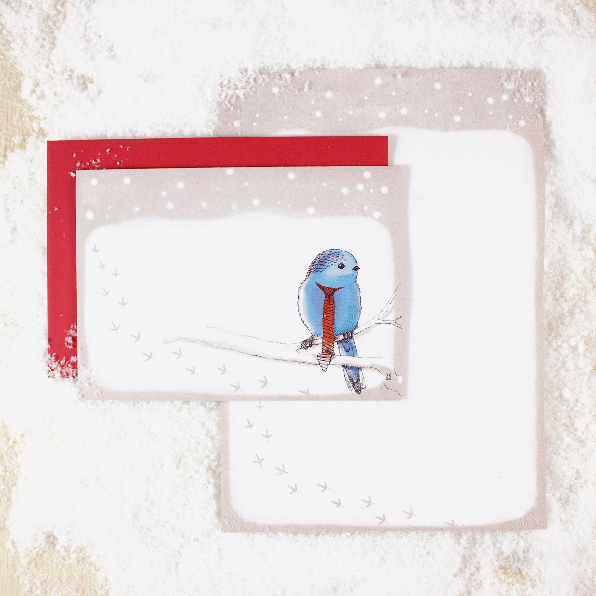 Bow & Hummingbird Grußkarten Grußkarte Vogel im Schnee rot