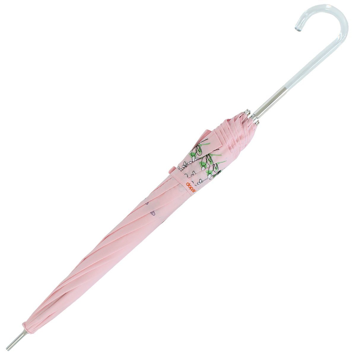 Rand Lady transparentem Kunststoff der und Griff Regenschirm rosa ist wunderschön Schutz Butterfly, Wiesenblumen bestickt, Langregenschirm - besteht Sonnen der UV mit aus doppler®