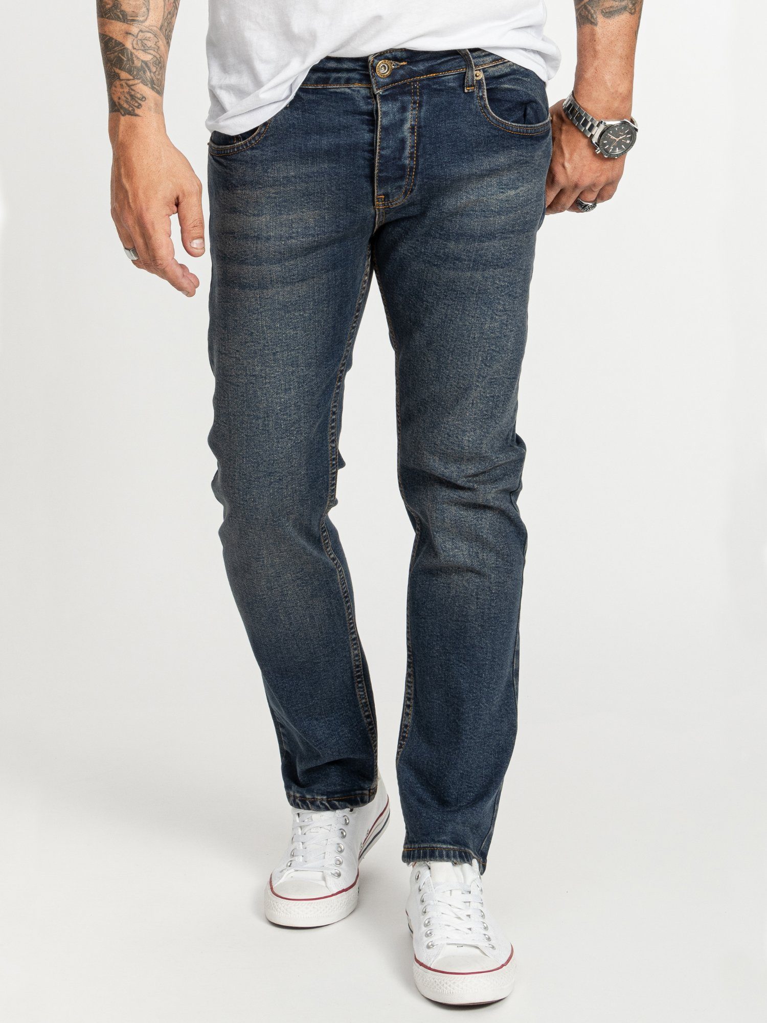 Rock Creek Regular-fit-Jeans Herren Jeans Stonewashed Dunkelblau RC-2400 günstig online kaufen
