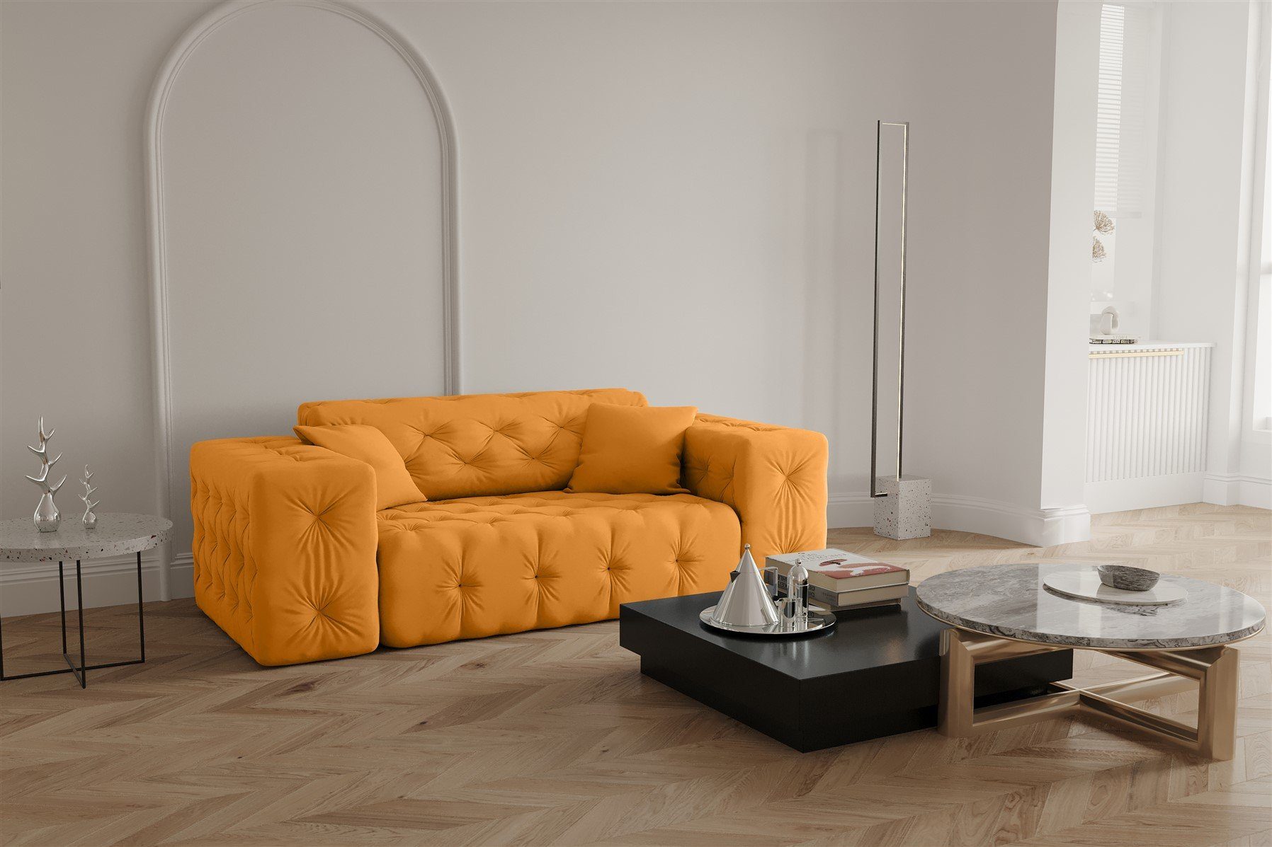 Fun Möbel Sofa Sofa Designersofa CHANTAL 2-Sitzer in Stoff Opera Velvet Gelb