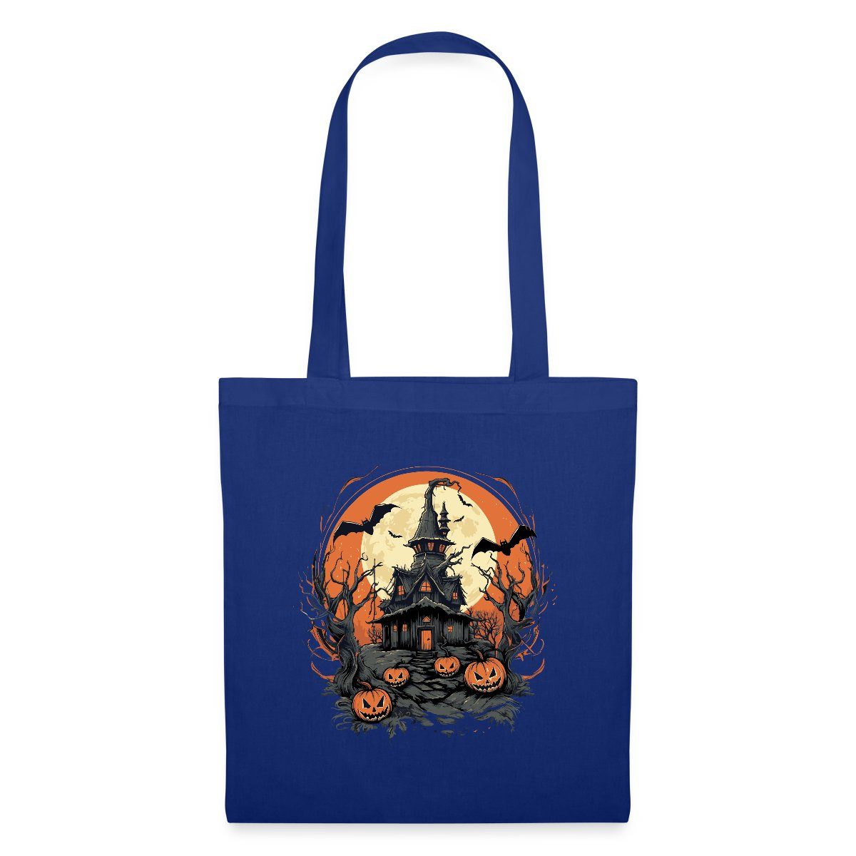 Henkeltasche Halloween Spukhaus Mit Kürbissen Und Vollmond Stoffbeutel