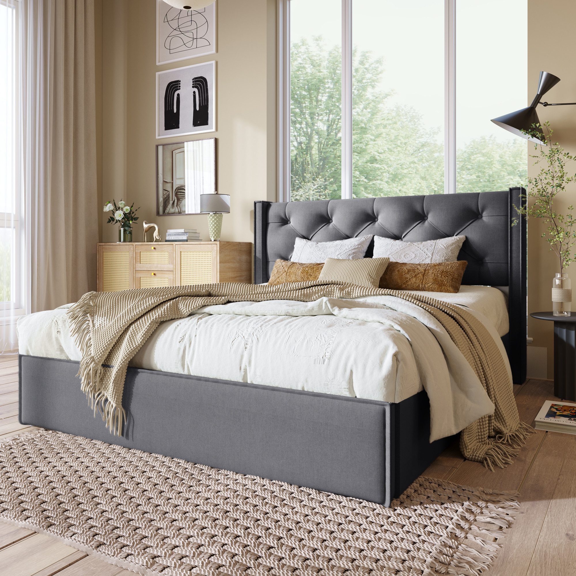 Flieks Polsterbett, Hydraulisches Doppelbett Stauraumbett Baumwolle 160x200 günstig online kaufen