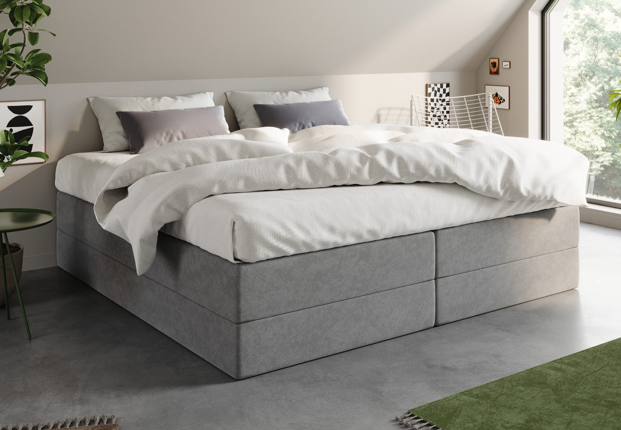 Home Collective Boxspringbett Polsterbett Bett Doppelbett mit wählbarer Matratze, viele Größen (90x200, 100x200, 120x200, 140x200, 160x200, 180x200, 200x200, modern & platzsparend, ideal für kleine Räume), ohne Kopfteil, komfortable Liegehöhe, weicher Velourbezug in grau