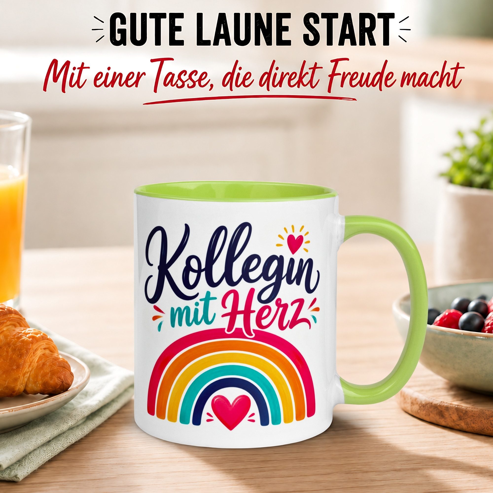 Momentals Tasse Kollegin – „Kollegin mit Herz - Danke für alles“ – Geschenk Abschied, Gratis Versand · Links-&Rechtshänder · Spülmaschinenfest