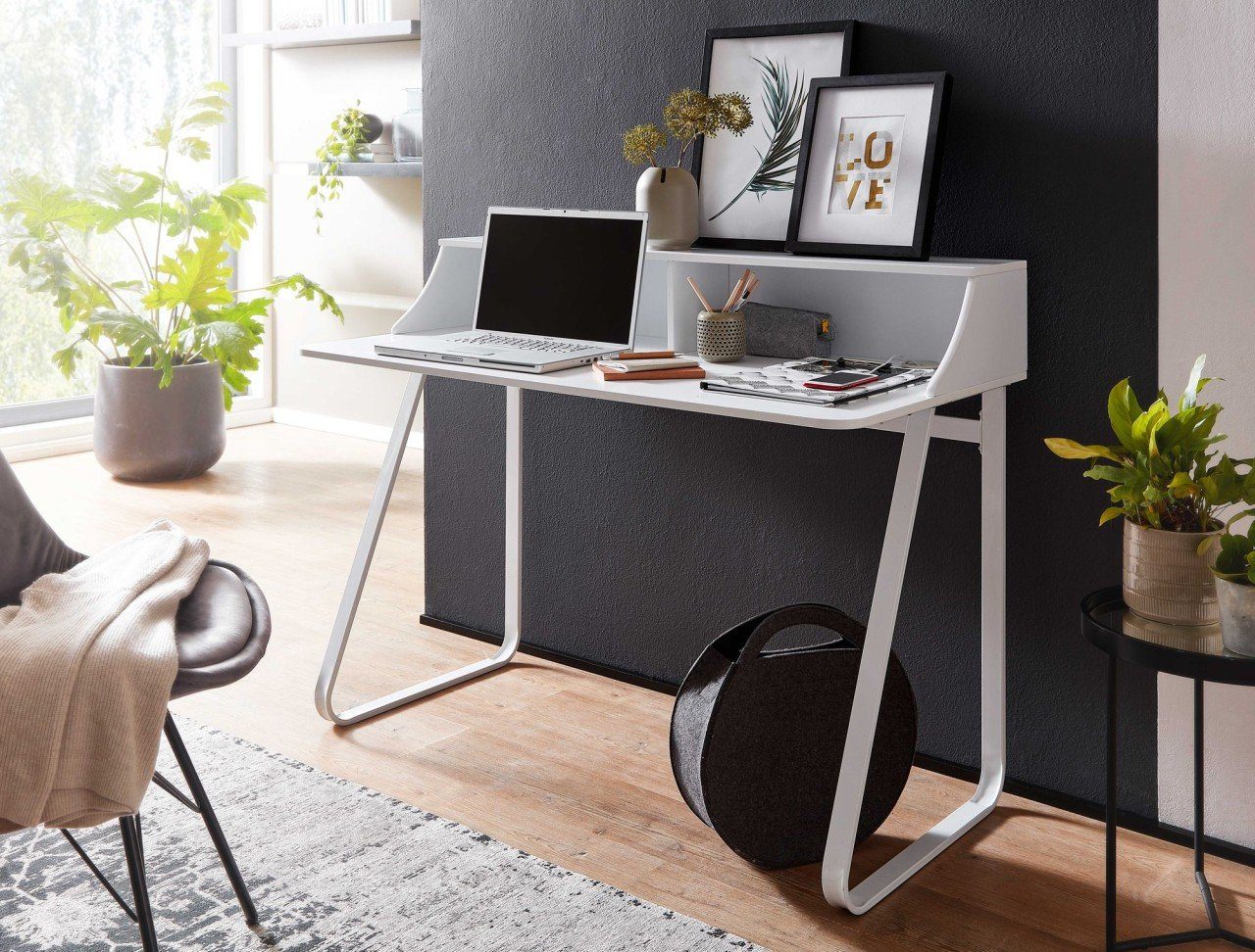 furnicato Schreibtisch 120 cm Computertisch Weiß mit Ablage Bürotisch klein  Home Office