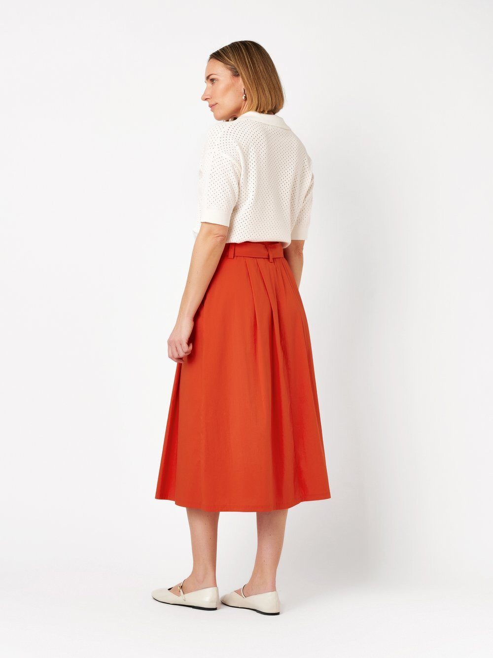 TONI Sommerrock Midi Skirt mit Bundfalten und Gürtel