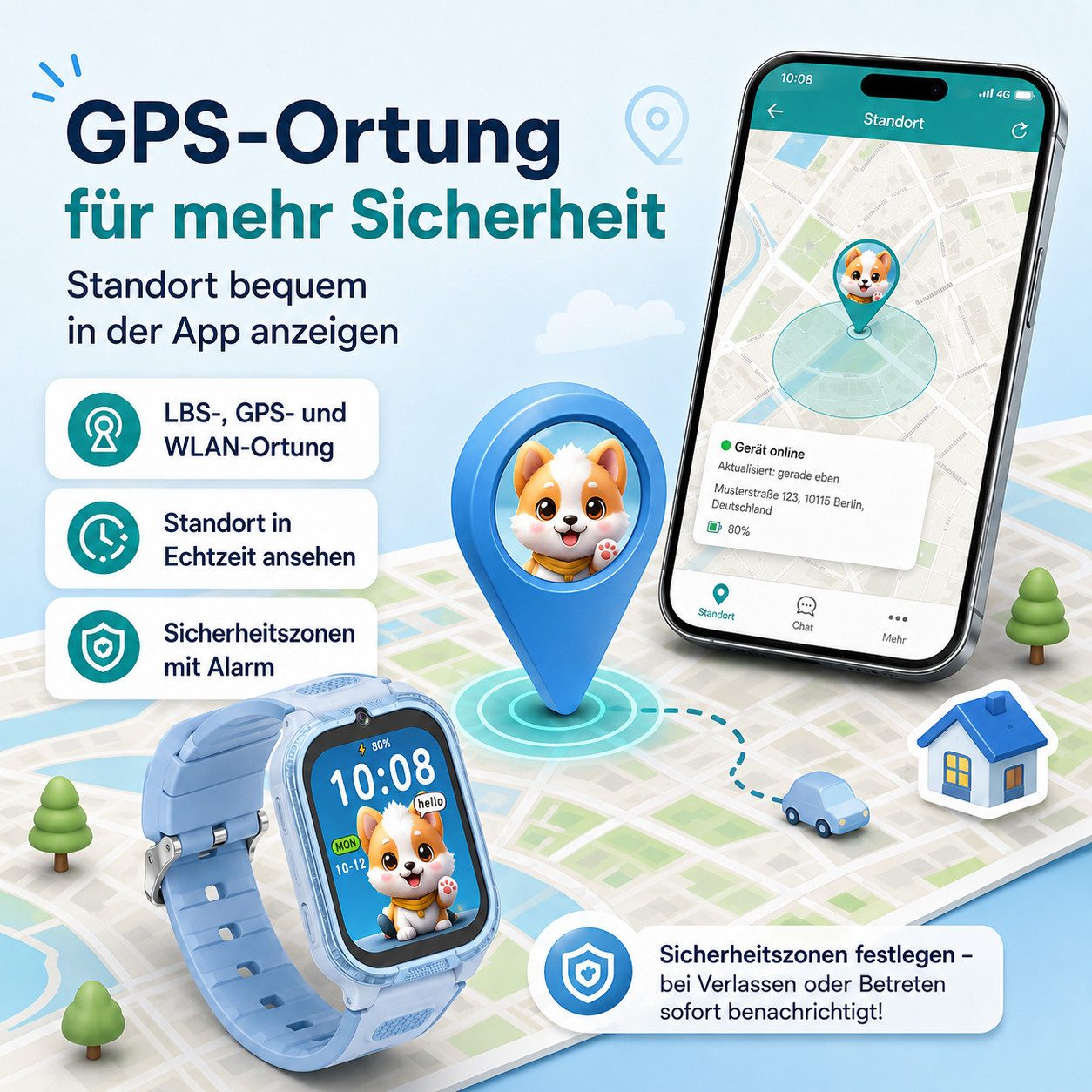 Fyrove Kinderuhr Smartwatch Kinder mit GPS und 4G, Installierbare APP Smartwatch (Smartwatch cm) (1,83 Zoll), 1,83"", 8GB, GPS+LES, 4G-LTE, IP67, SOS, Bluetooth – Bild 4 von 5