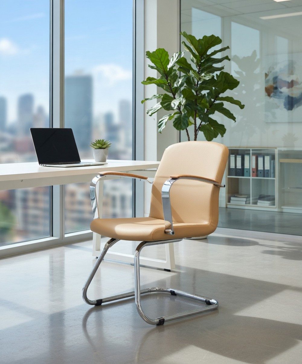 Xlmoebel Besucherstuhl Beiger ergonomischer Besucherstuhl mit stabilem Metallgestell (Bürostuhl; mit Armlehnen; Metallgestell, 1 St), Made in Europa