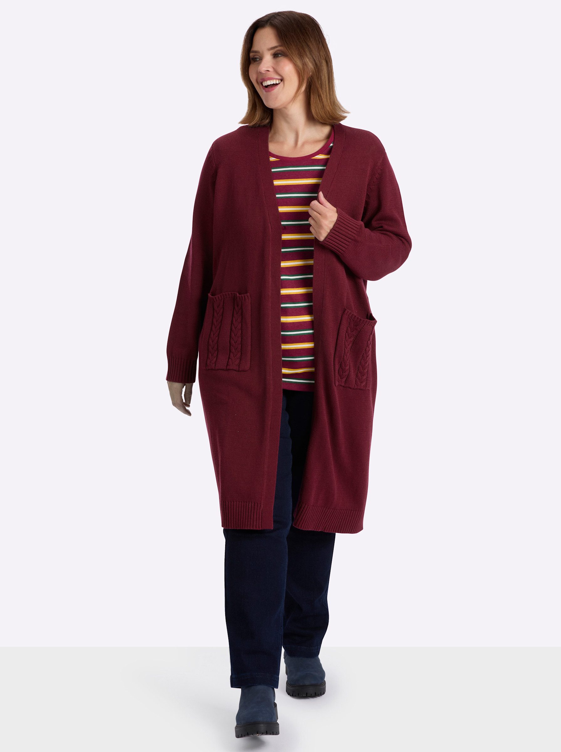 Sheego Strickjacke Strickjacke Langarm Grobstrick, Zopfmuster