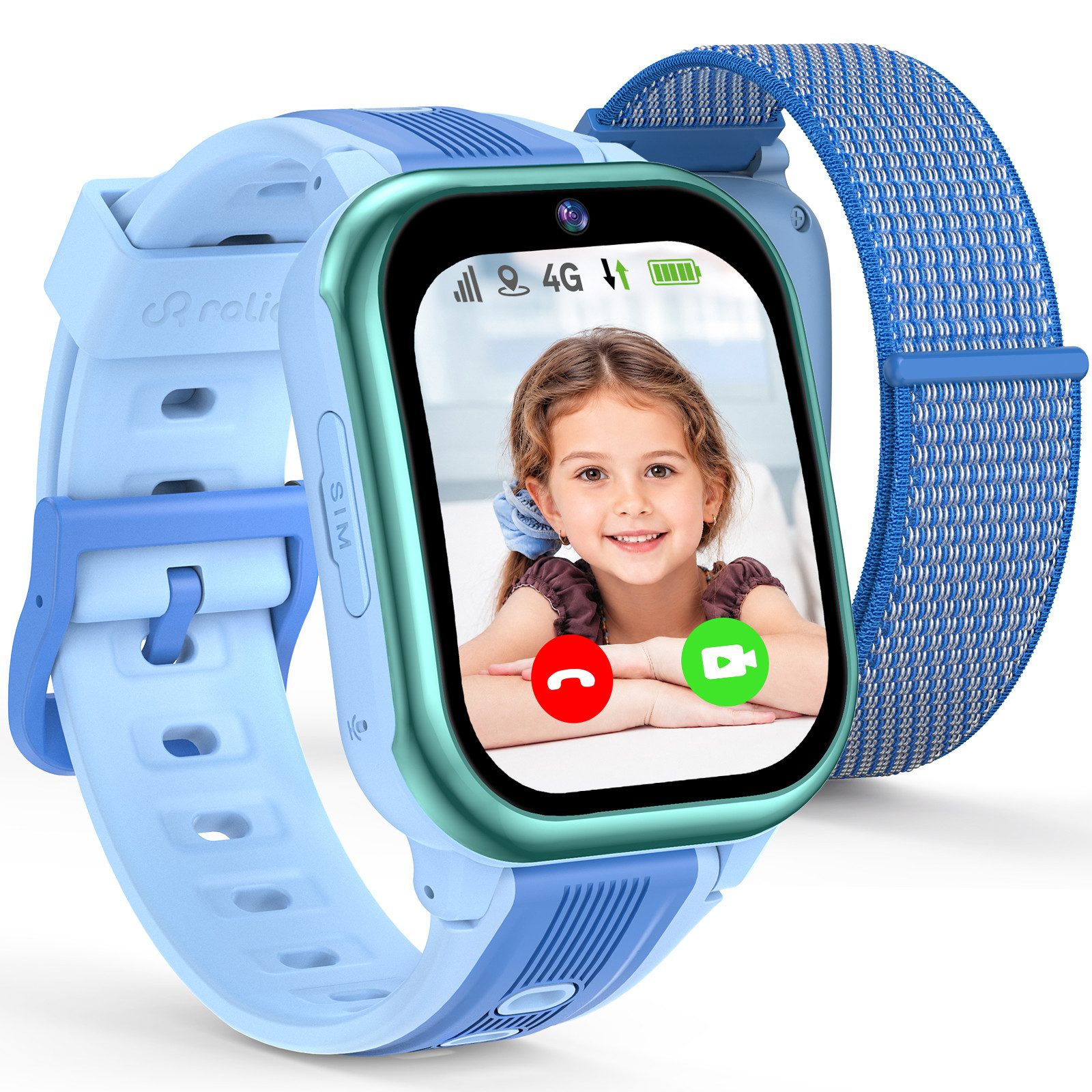 Ralio R5 Plus 4G Smartwatch Kinder, Ralio x Lebara Kinderuhr inkl. SIM-Karte Smartwatch (gebogenes Ultra-HD-Display cm/1.7 Zoll) 3 Tage Akkulaufzeit, GPS-Ortung, Kinderuhr mit HD-Videoanrufen, Schulmodus, SOS, Familien-Gruppenchat und mehr, Zwei Armbänder (hautfreundliches Silikon & hypoallergenes Nylon), Kinder Watch für Mädchen Jungen 3-16 Jahre – Geschenk für kinder