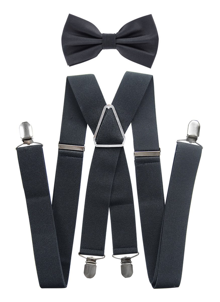 axy Hosenträger Herren Hosenträger mit Fliege Set 3,5cm Breit (2-St., 2er Set) 4 Stabile Clips X-Form, verstellbar und elastisch 120cm Lang