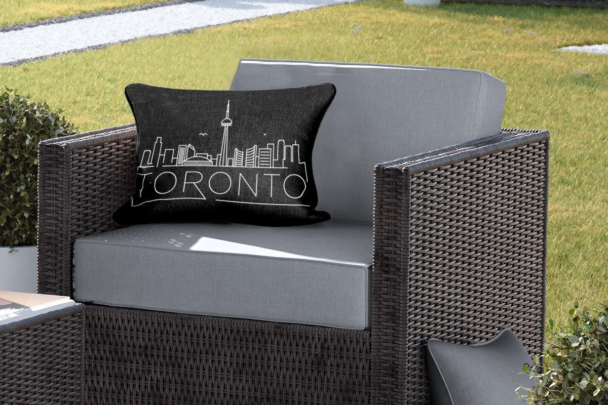 MuchoWow Dekokissen Stadtbild "Toronto" Hintergrund, Polyester, Dekokissenbezug, auf Kissenhülle schwarzem Outdoor-Dekorationskissen