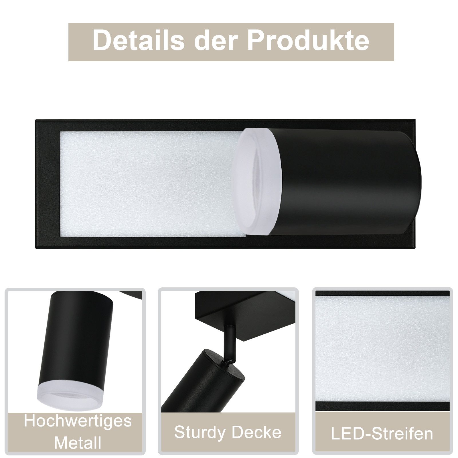 ZMH Deckenstrahler 1 Flammig 10W Schwarz/Weiß GU10 Deckenleuchte 3000K Schlafzimmer, Einfache Installation, LED fest integriert, ohne Leuchtmittel, Warmweiß