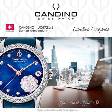 Candino Quarzuhr Candino Damen Armbanduhr Elegance, (Analoguhr), Damen Armbanduhr rund, Lederarmband marineblau, Fashion