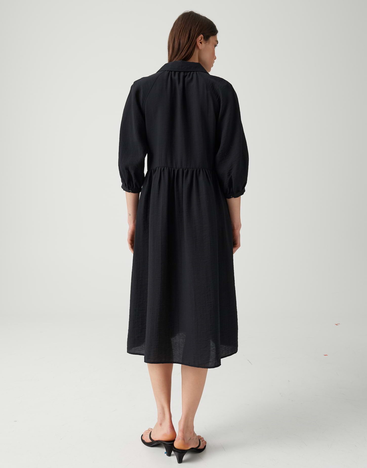 OPUS Midikleid Volantkleid aus Cotton Modal Mix Volantstufen