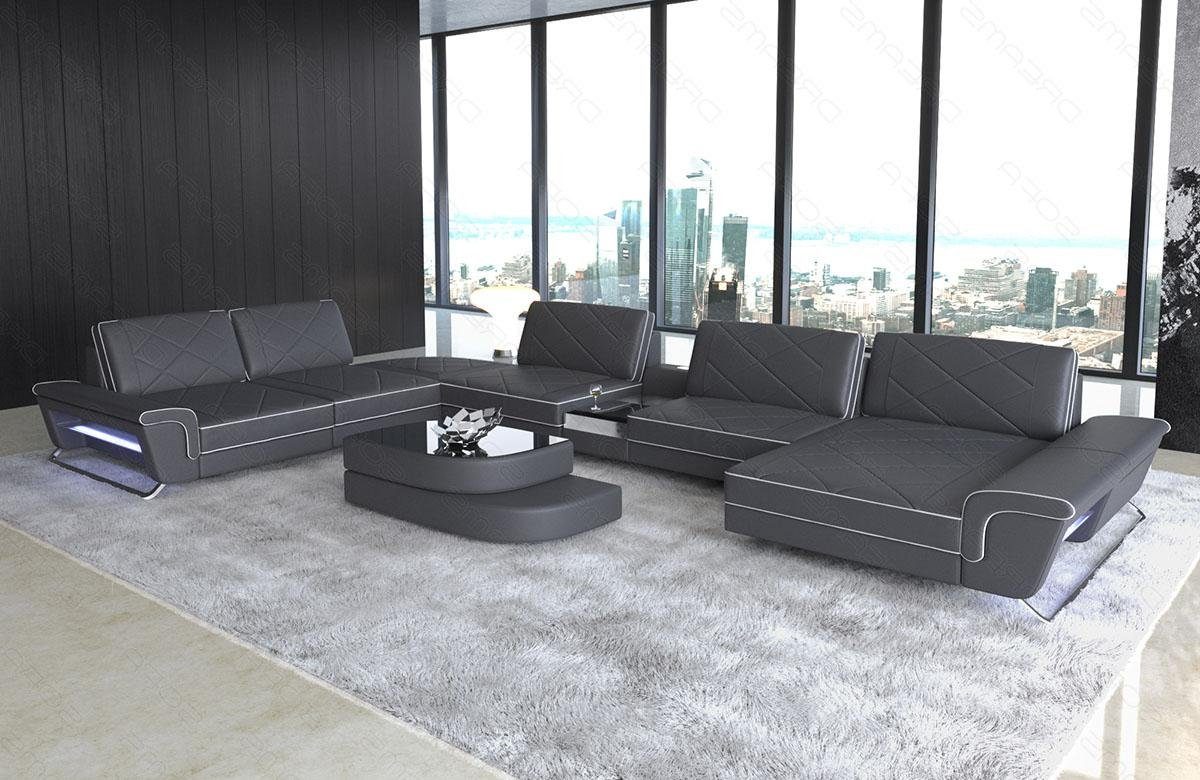 Sofa Dreams Wohnlandschaft »Bari - XXL U Form Ledersofa«, Couch, mit LED,  verstellbare Rückenlehnen, Designersofa