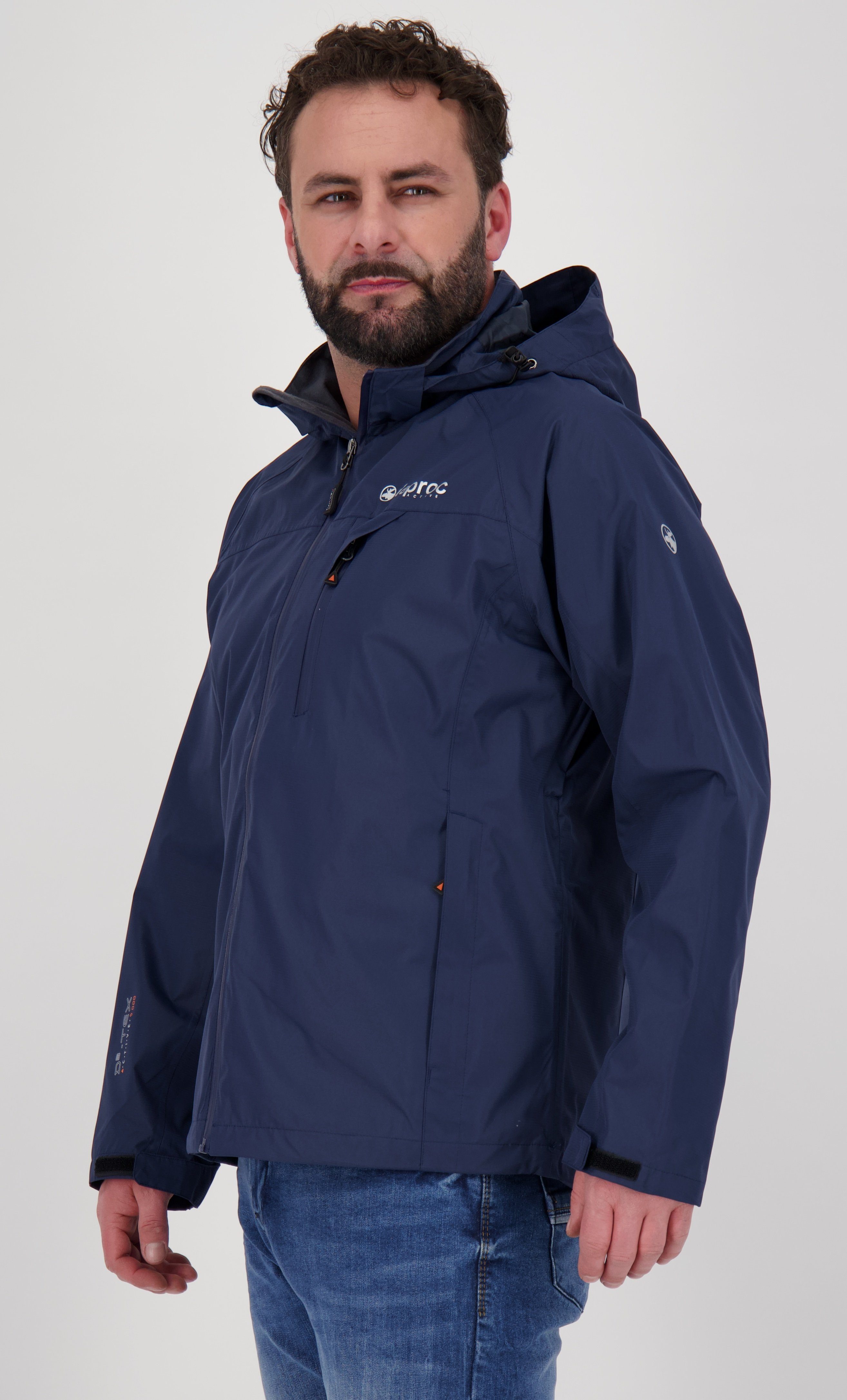 NEW MEN Größen CS DURELL DEPROC Großen mit navy abnehmbarer auch erhältlich, Kapuze Active in Regenjacke