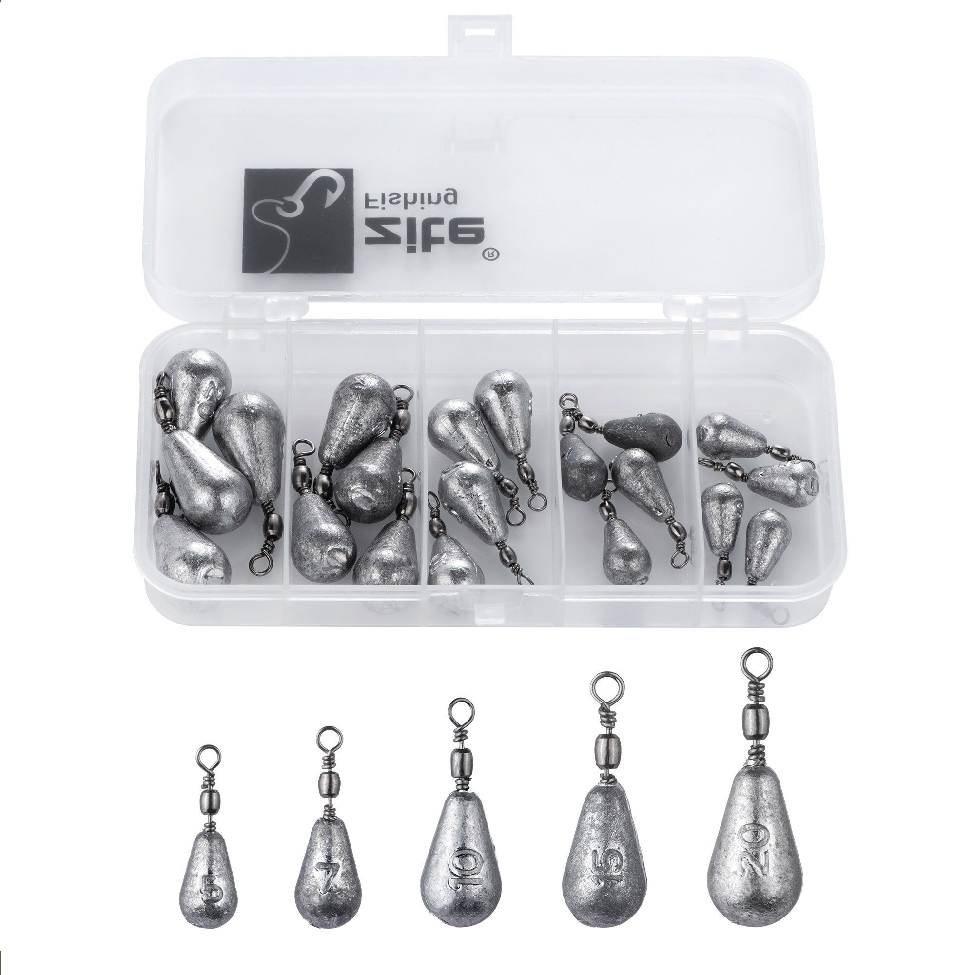 Birnenblei Sortiment 5-20g in Tacklebox - Angelgewichte für Raub- und Friedfische