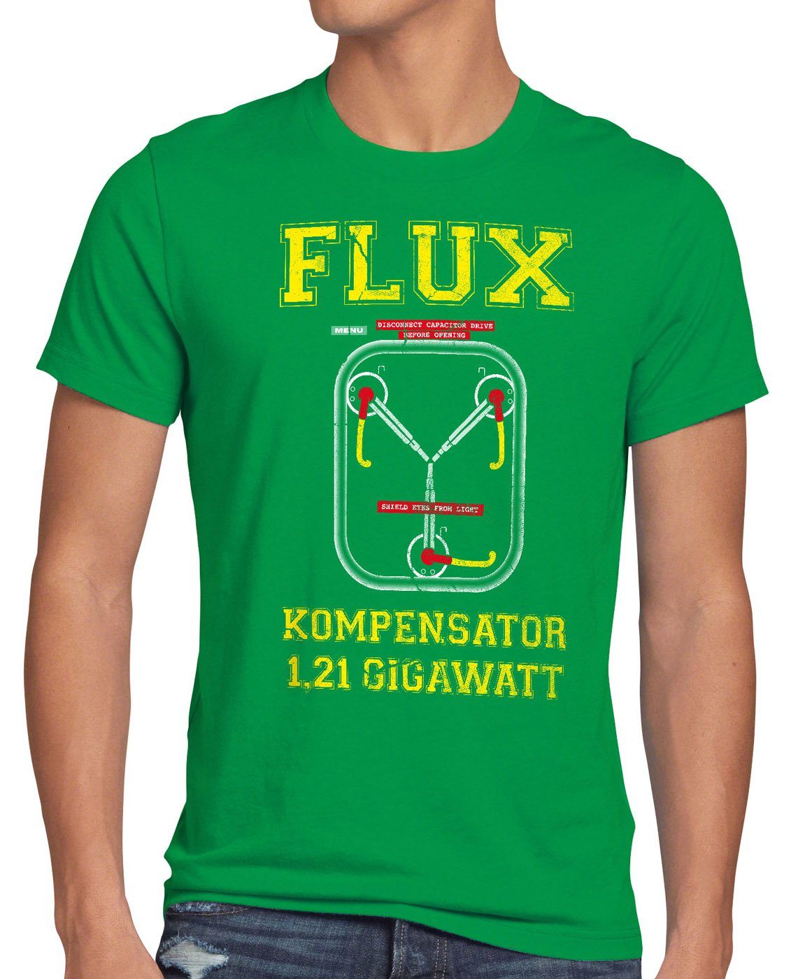 Zeitreise dmc Zukunft Herren Zurück Print-Shirt Gamer Game delorean grün style3 Flux Kompensator T-Shirt