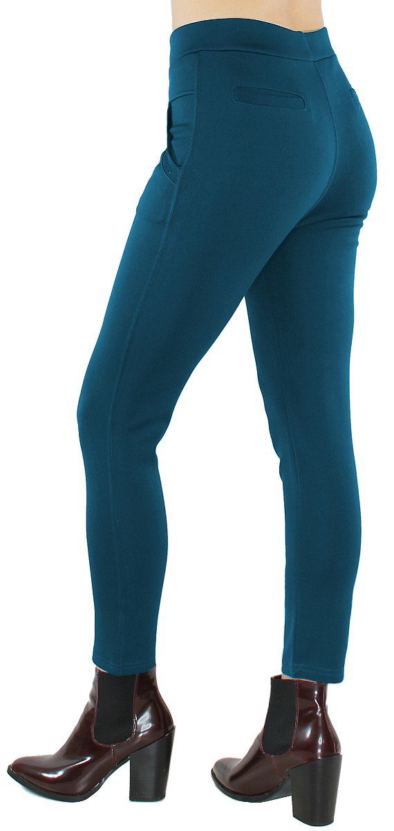 Röhrenhose Stretch-Treggings Damen Lässig Bund DH110-Petrolblau elastischem dy_mode zum Elegante Unifarbe, mit Röhrenhose in Hineinschlüpfen