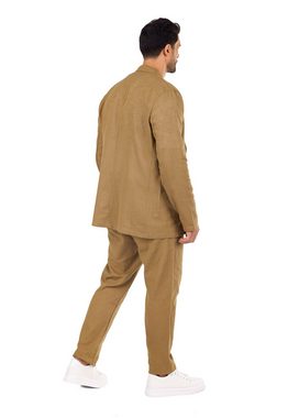 Denim Distriqt Anzug Leichter Sommer Anzug 2 Teiler Sakko mit Hose in Loose Fit Braun L (2-tlg., Set besteht aus Sakko und passender Hose)