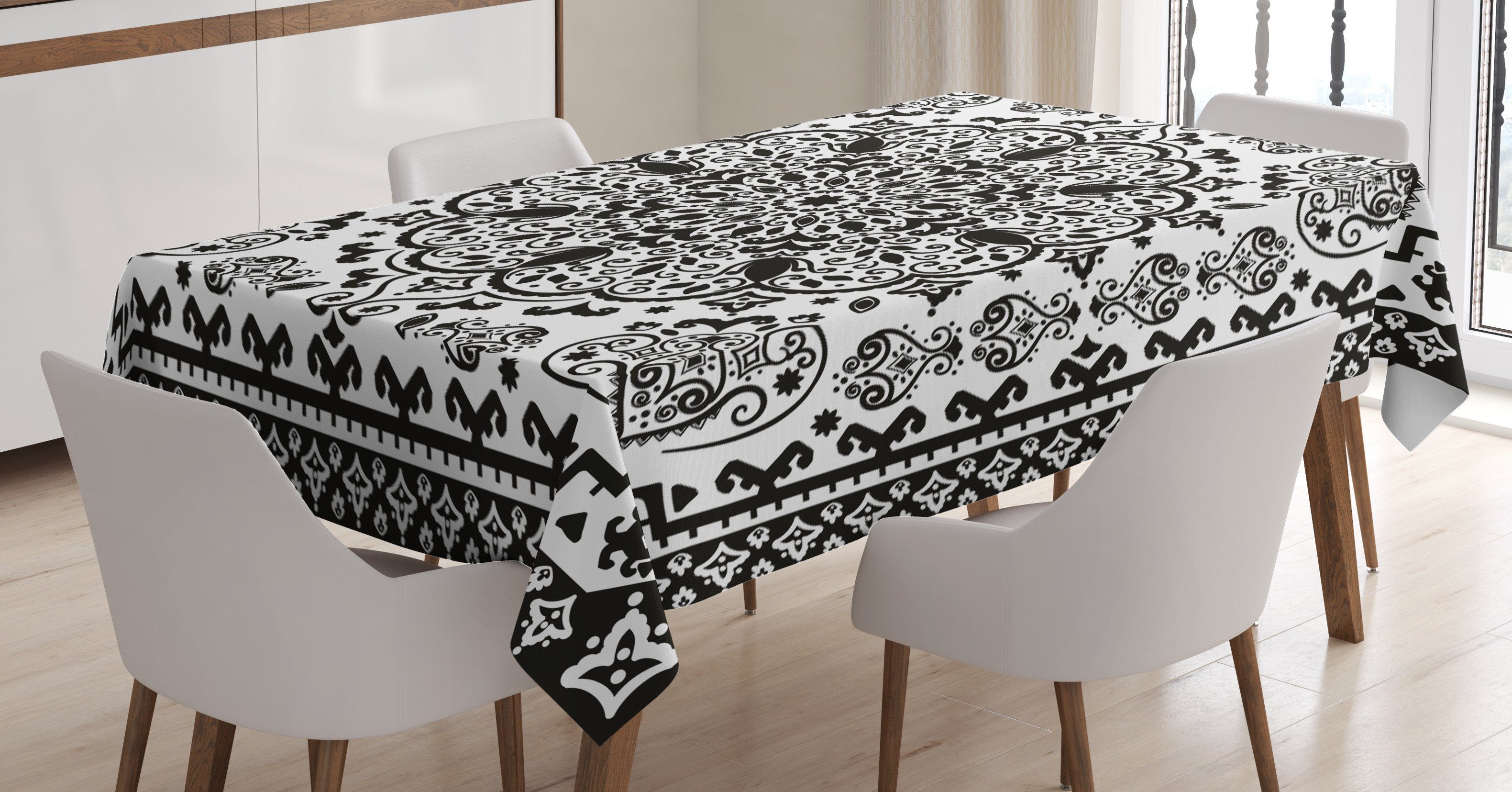 Abakuhaus Tischdecke Lace Für Klare Mehndi geeignet den Ethnisch Paisley Farbfest Waschbar Außen Bereich Farben, Schwarz