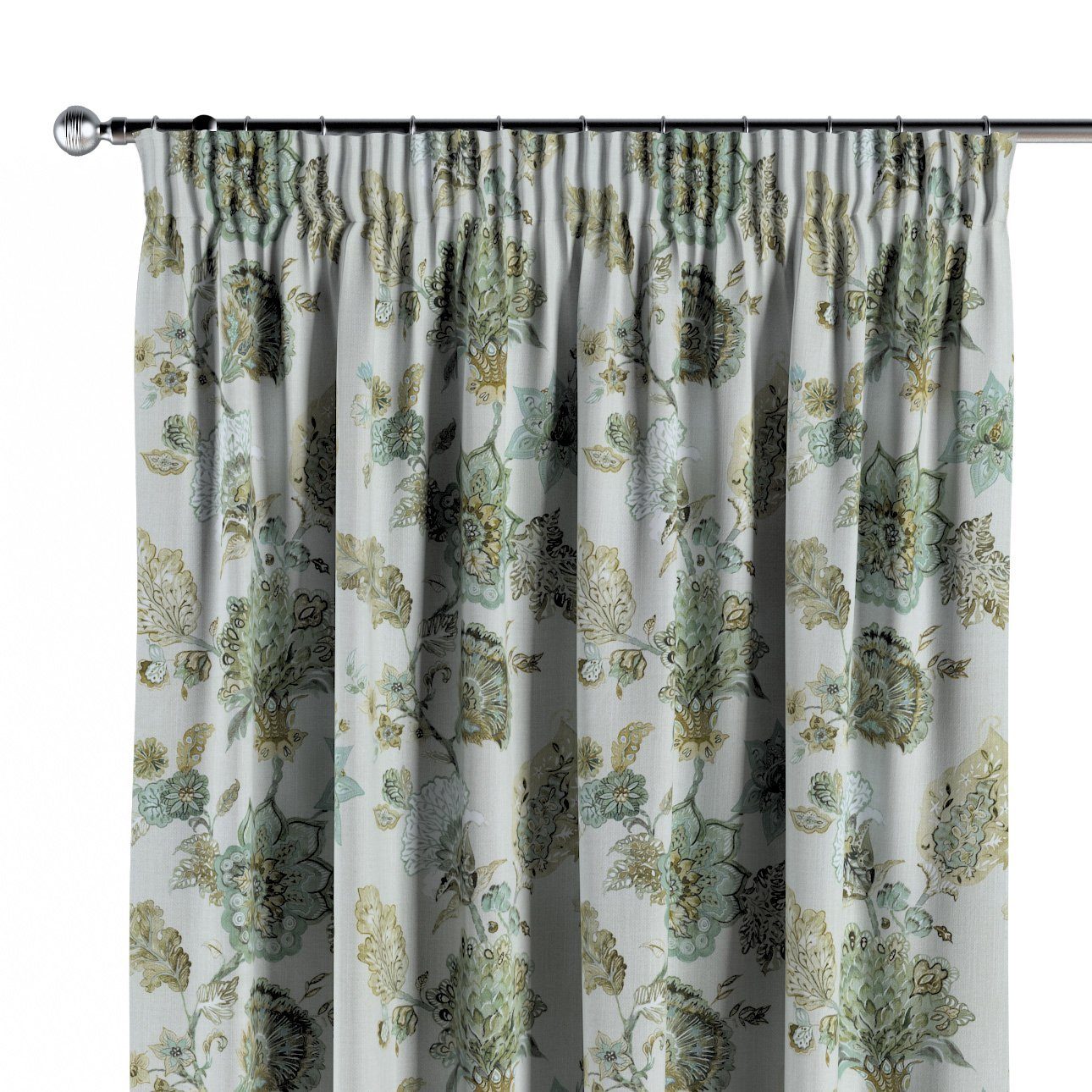 Vorhang Vorhang mit Kräuselband 130x100 cm, Flowers, Dekoria grau-beige