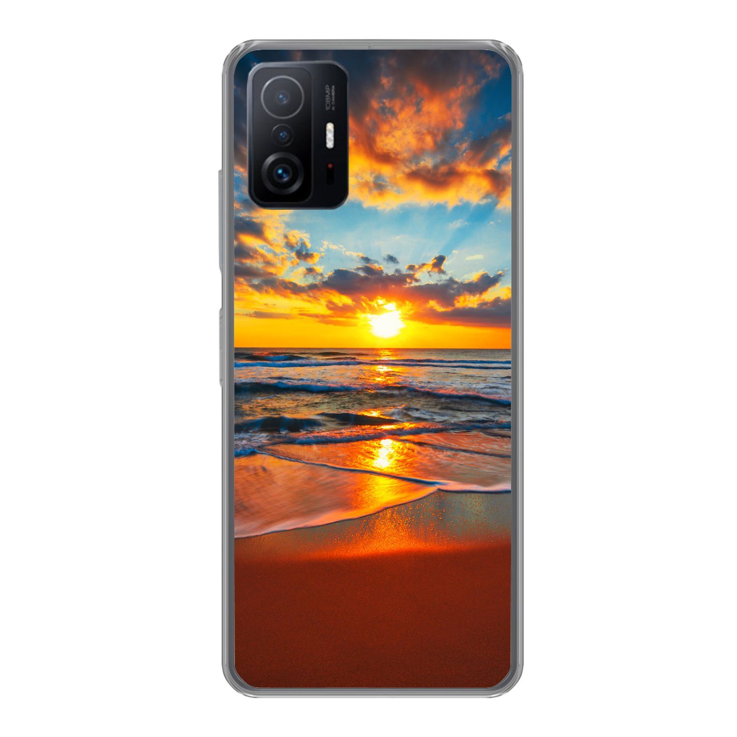 MuchoWow Handyhülle für Xiaomi 11T Pro Meer - Sonnenuntergang - Strand - Wolken - Orange, Phone Case, Silikon, Schutzhülle Dünn