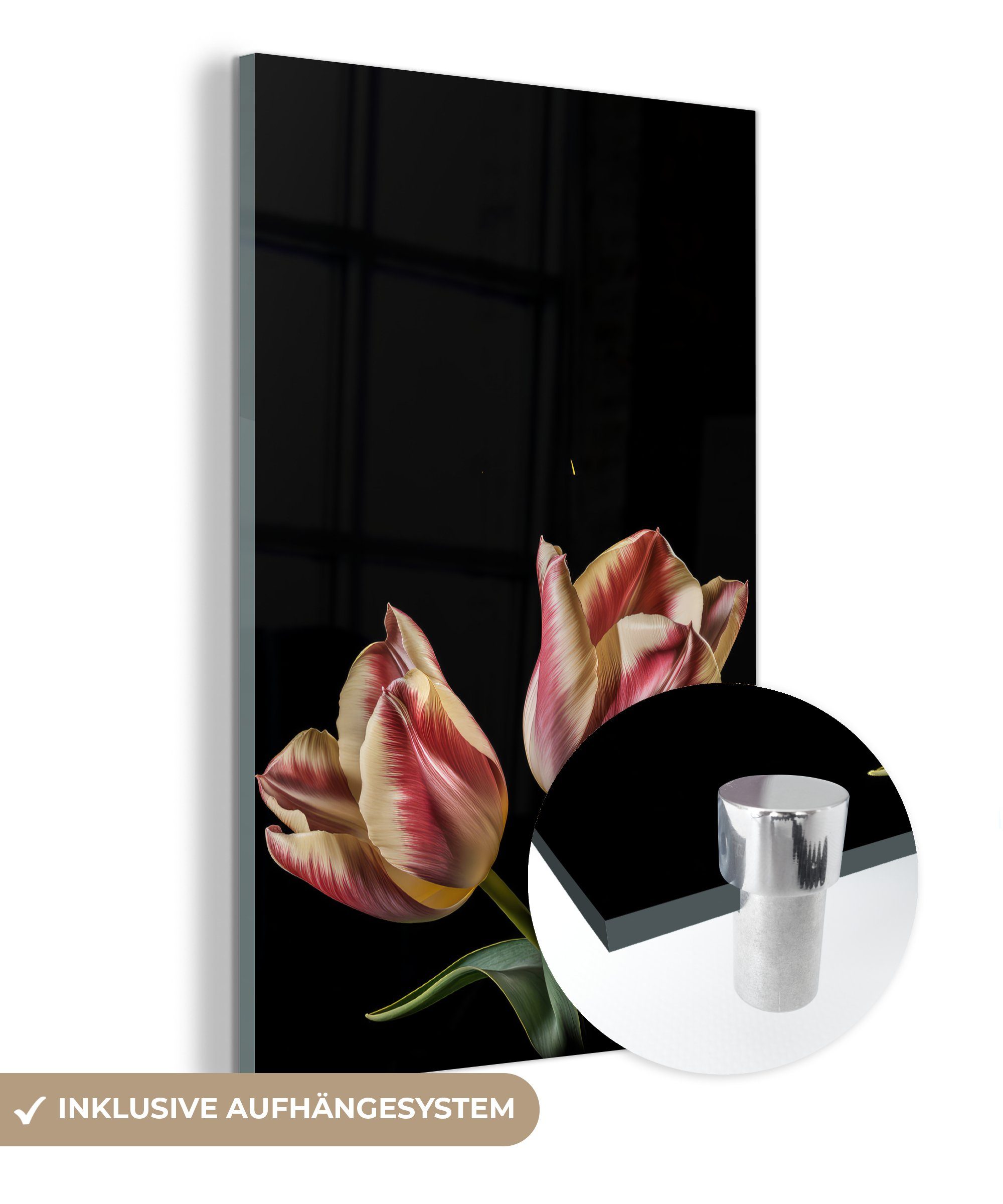 Tulpen Bilder Weiß MuchoWow Blumen - - - - Glasbilder Wanddekoration auf - Wandbild Rosa Foto - - St), Glas Natur, Glas (1 Acrylglasbild auf