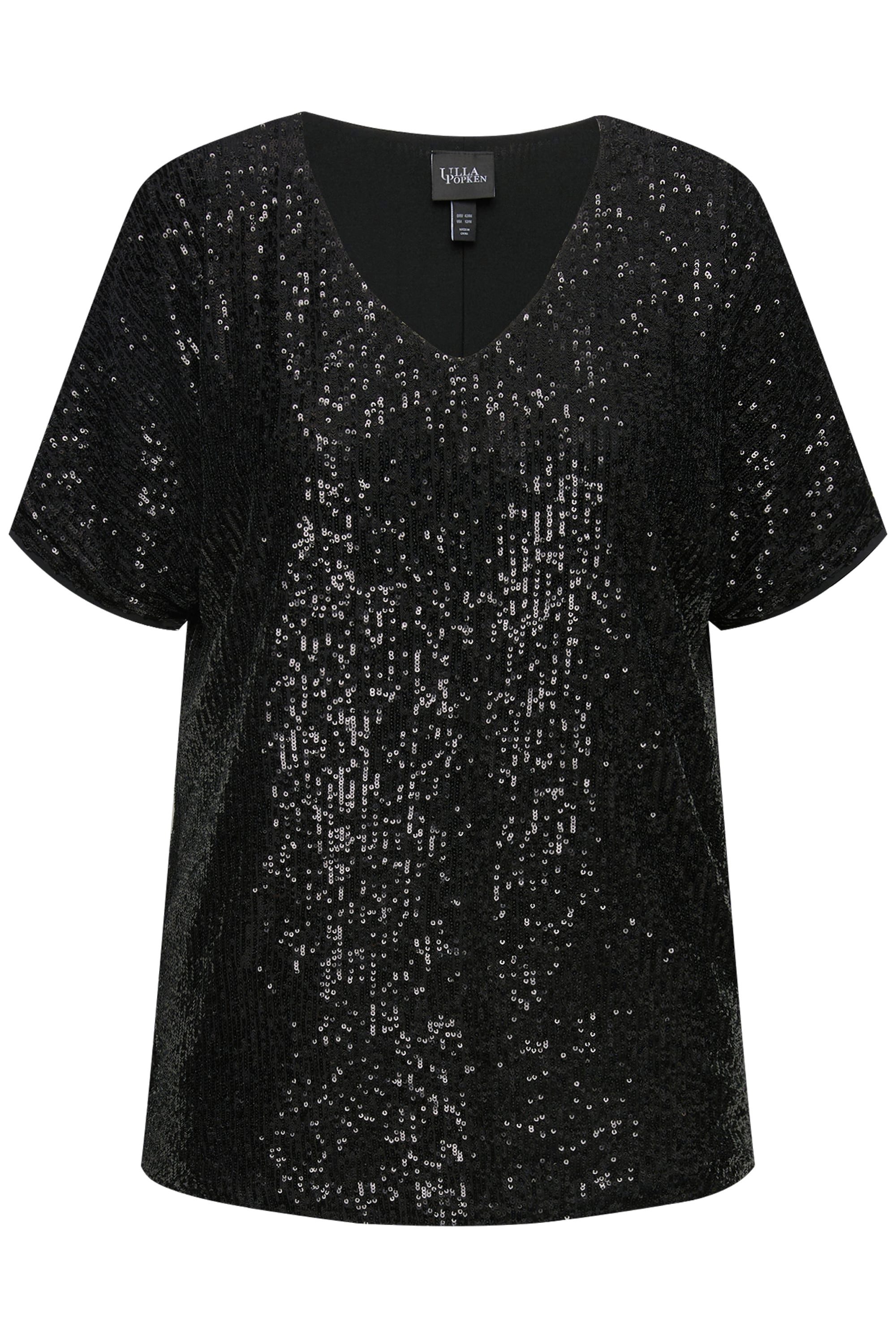 Ulla Popken T-Shirt Pailletten-Shirt Oversized V-Ausschnitt günstig online kaufen