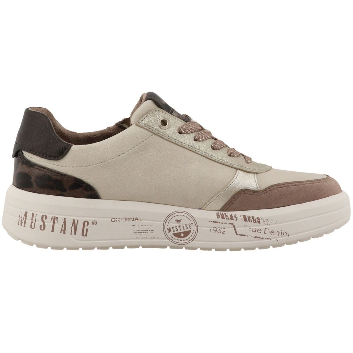 Mustang Shoes 26M0482010-ivory Schnürschuh Damen Halbschuh mit Seitenreißverschluss und Wechselfußbett