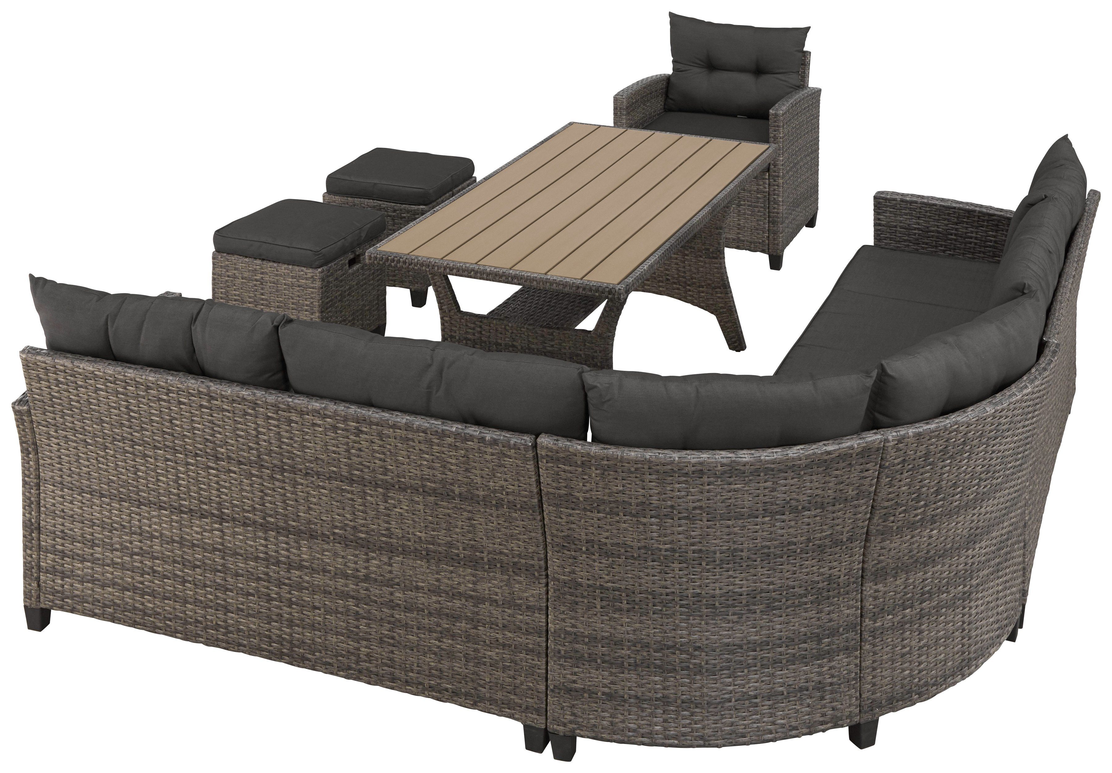 KONIFERA Gartenlounge-Set Keros Premium, (Set, 20-tlg., 2x 2er Sofa, 1x Ecke, 1x Sessel, 2x Hocker, 1x Tisch 145x75x67,5cm), Ecklounge, Polyrattan, Stahl, geeignet für 8 Personen, inkl. Auflagen