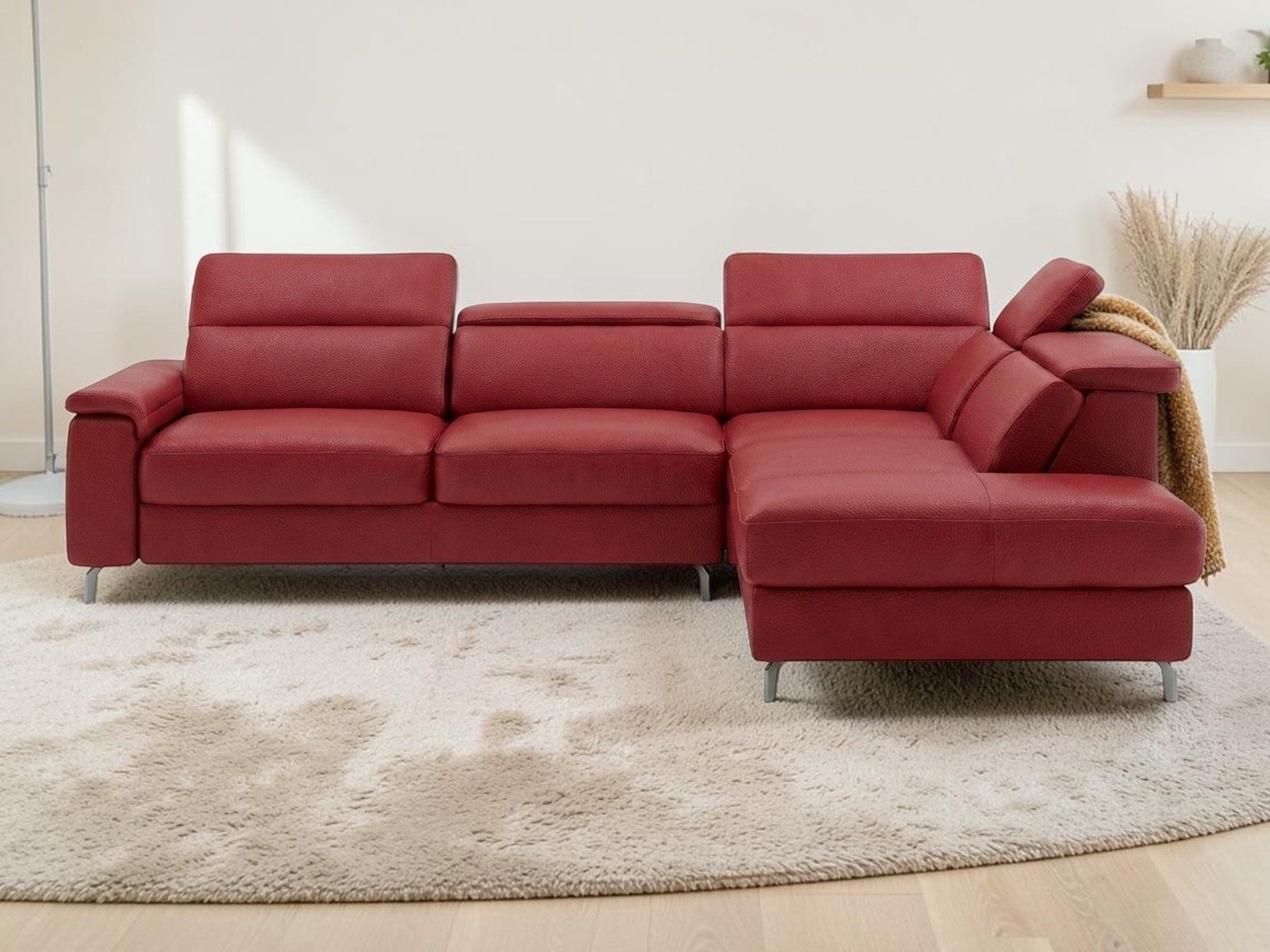 Villa Möbel Ecksofa Ambassador, L-Form 1 Teile, Echtleder-Ecksofa mit Kopfteilverstellung fürs Wohnzimmer