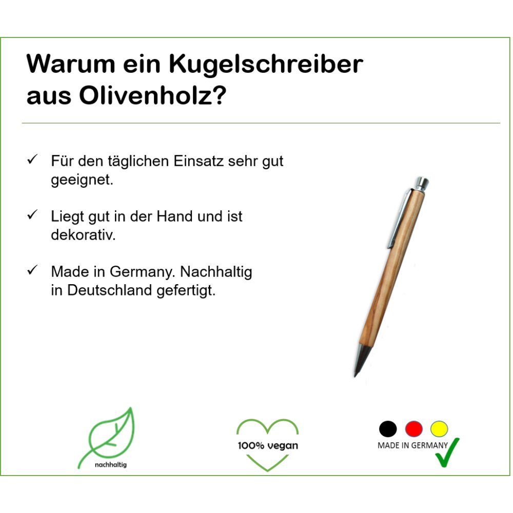 Olivenholz-erleben Kugelschreiber Kugelschreiber aus Olivenholz, ca. mm, jedes Strichstärke Stück (1-tlg), Unikat ein 0,6