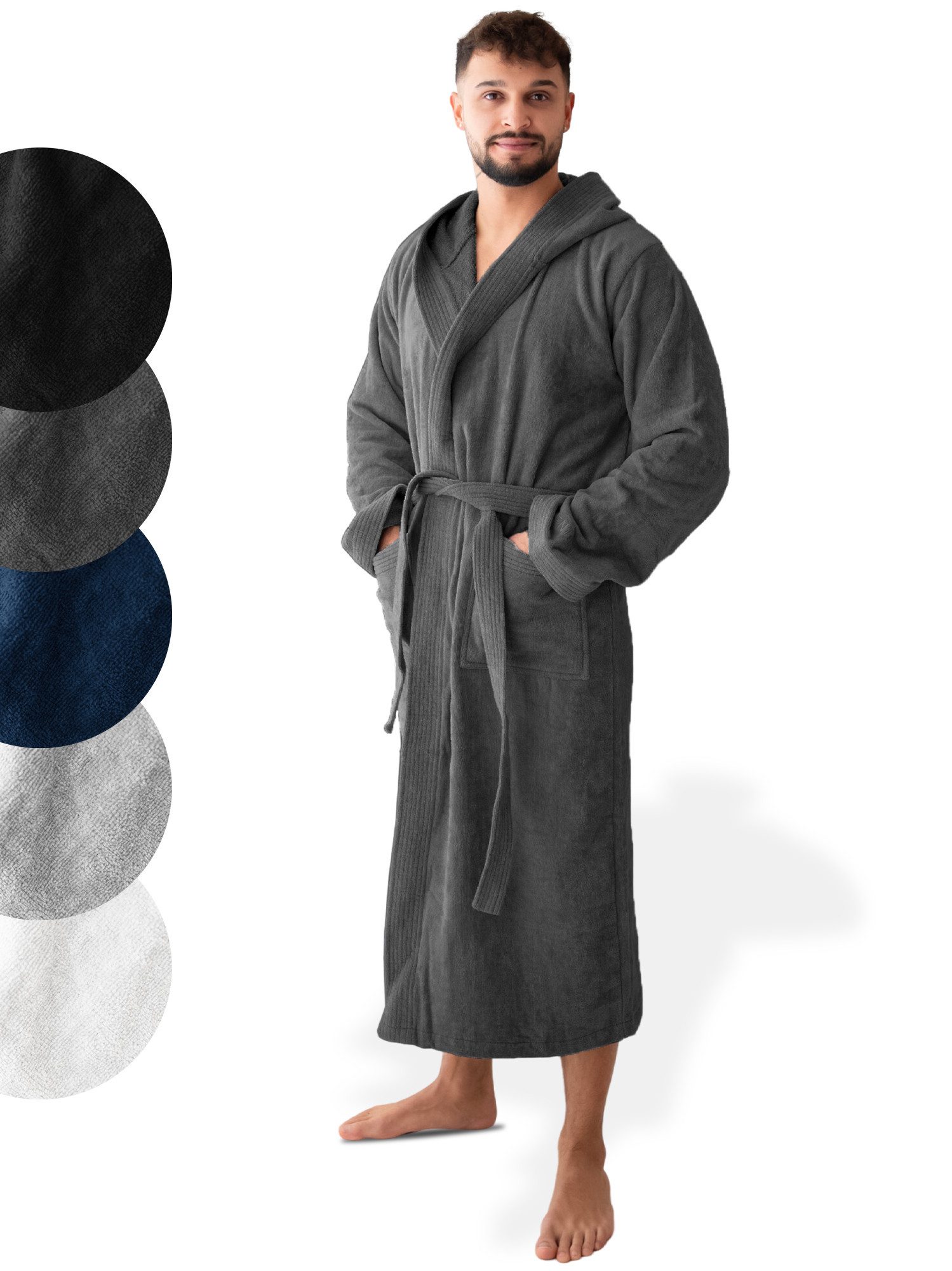 SIEGENTHAL Herrenbademantel Herren Bademantel Kapuze Wadenlang günstig online kaufen