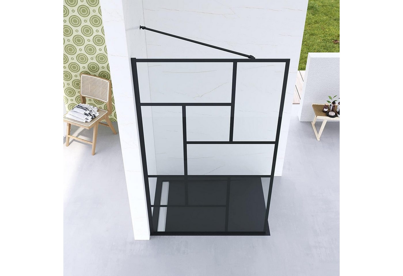 Thumbnail - AQUABATOS Duschwand Duschwand Glas Schwarz für Dusche Walk-In Duschen 100x200 120x200 cm, 8 mm Einscheibensicherheitsgla...