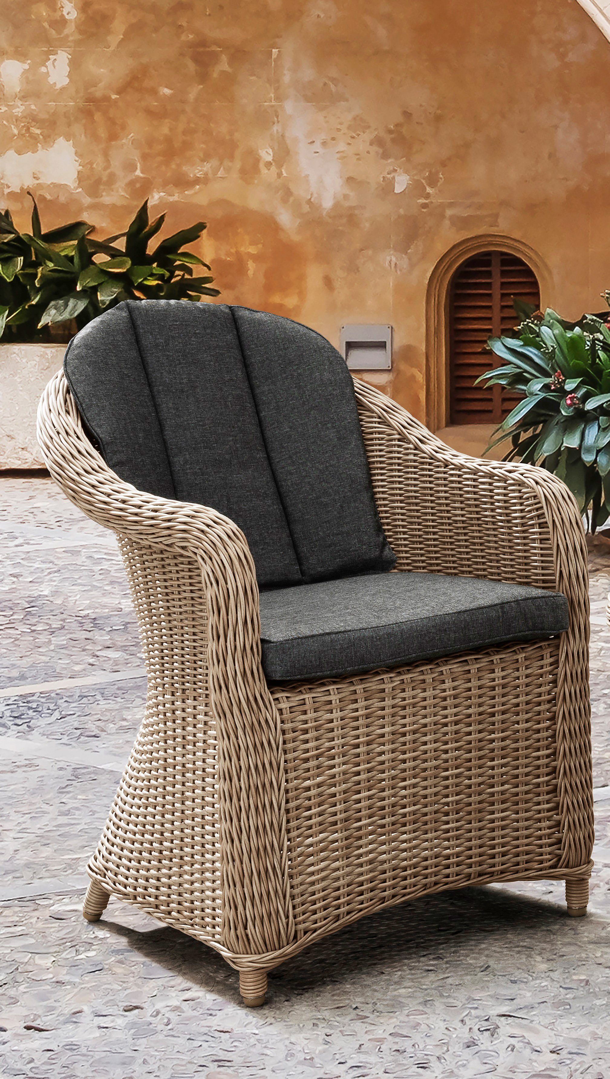 Destiny Balkonset MALAGA inkl. 7-tlg), Sessel Meliert cm, Polyrattan, MERANO, (Set, Natur Auflagen 2 46x47x50 + Beistelltisch