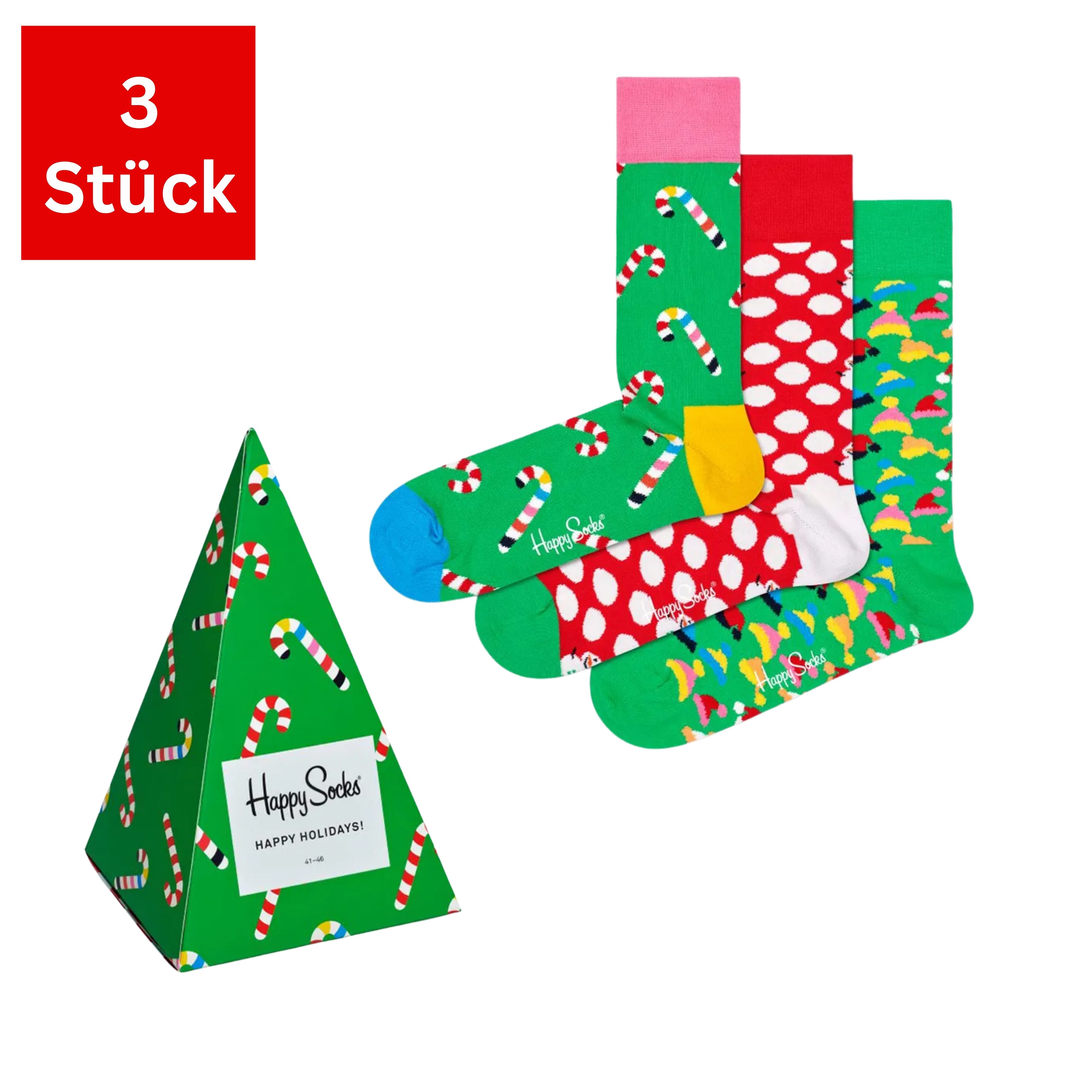 Happy Socks Freizeitsocken 3er Pack Baumwoll Socken mit Motiv, Geschenk, Weihnachten
