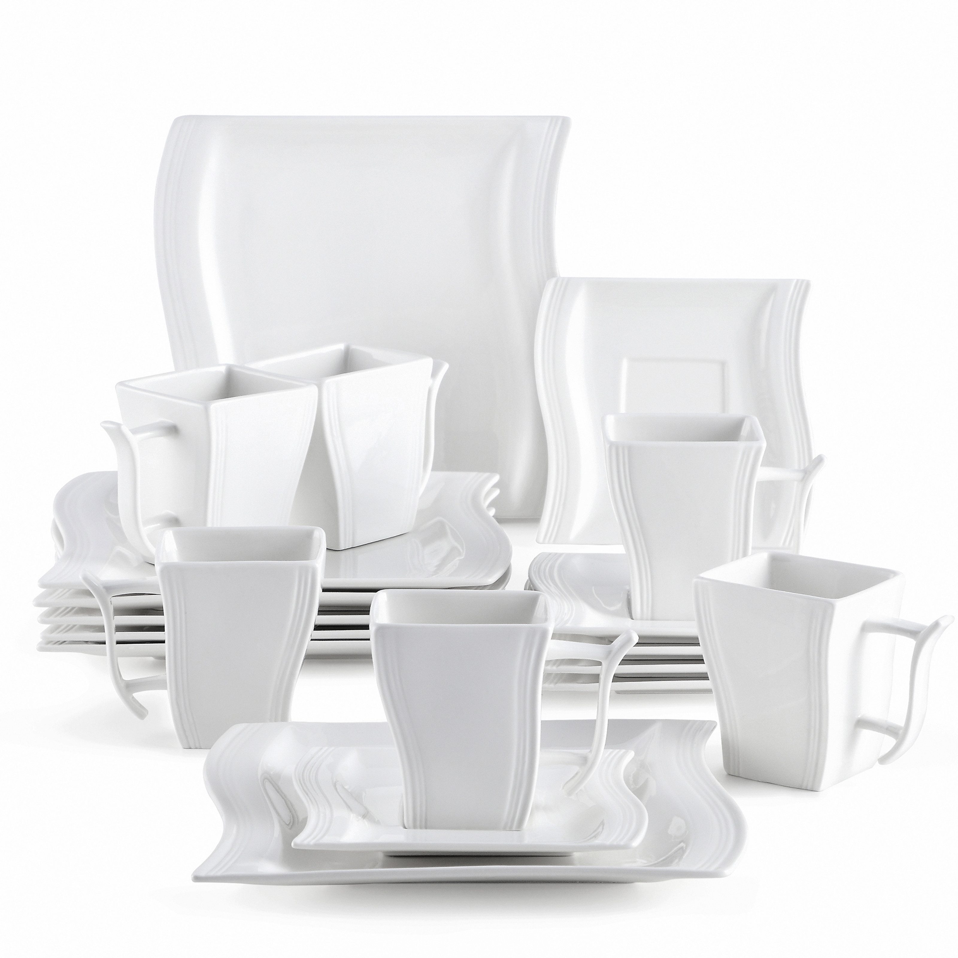 MALACASA Geschirr-Set Tafelservice FLORA für 6/4 Personen Marmor Geschirrset (18-tlg), 6 Personen, Porzellan